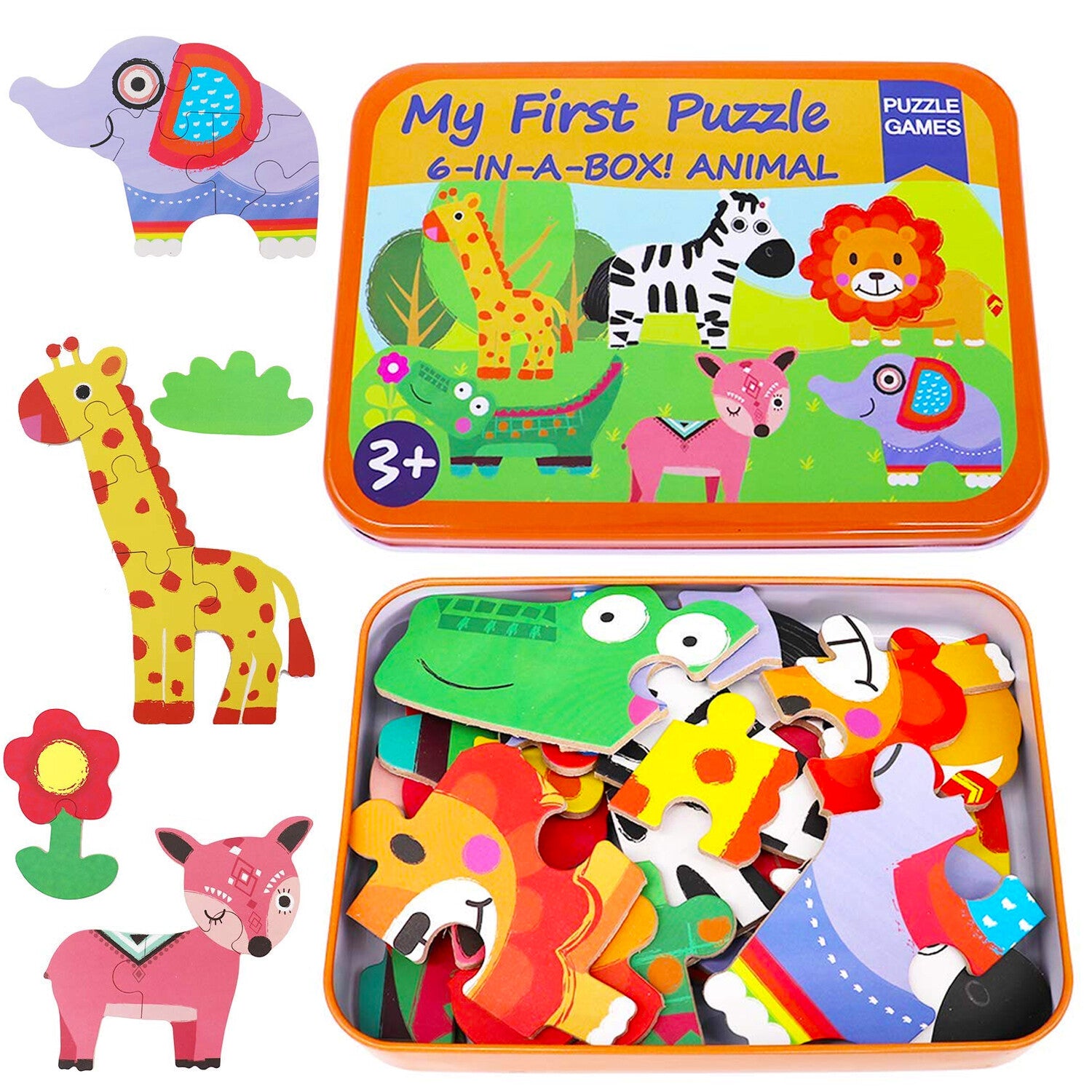 Educational Animal Puzzles Jigsaw Games 6 in a Box Puzzle for Kids Ages 2-6