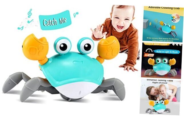  Crawling Crab Baby Toy - Infant Tummy Time Toys 3 4 5 6 7 8 9 10 11 12 Green