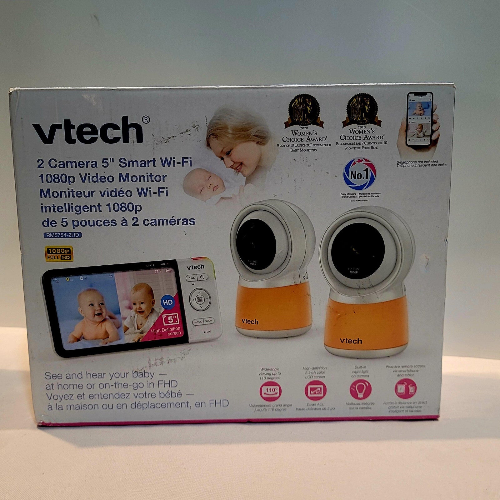 VTech RM5754-2HD Wi-Fi Remote Access Video Baby Monitor w/ 5" Display & 1080p OB