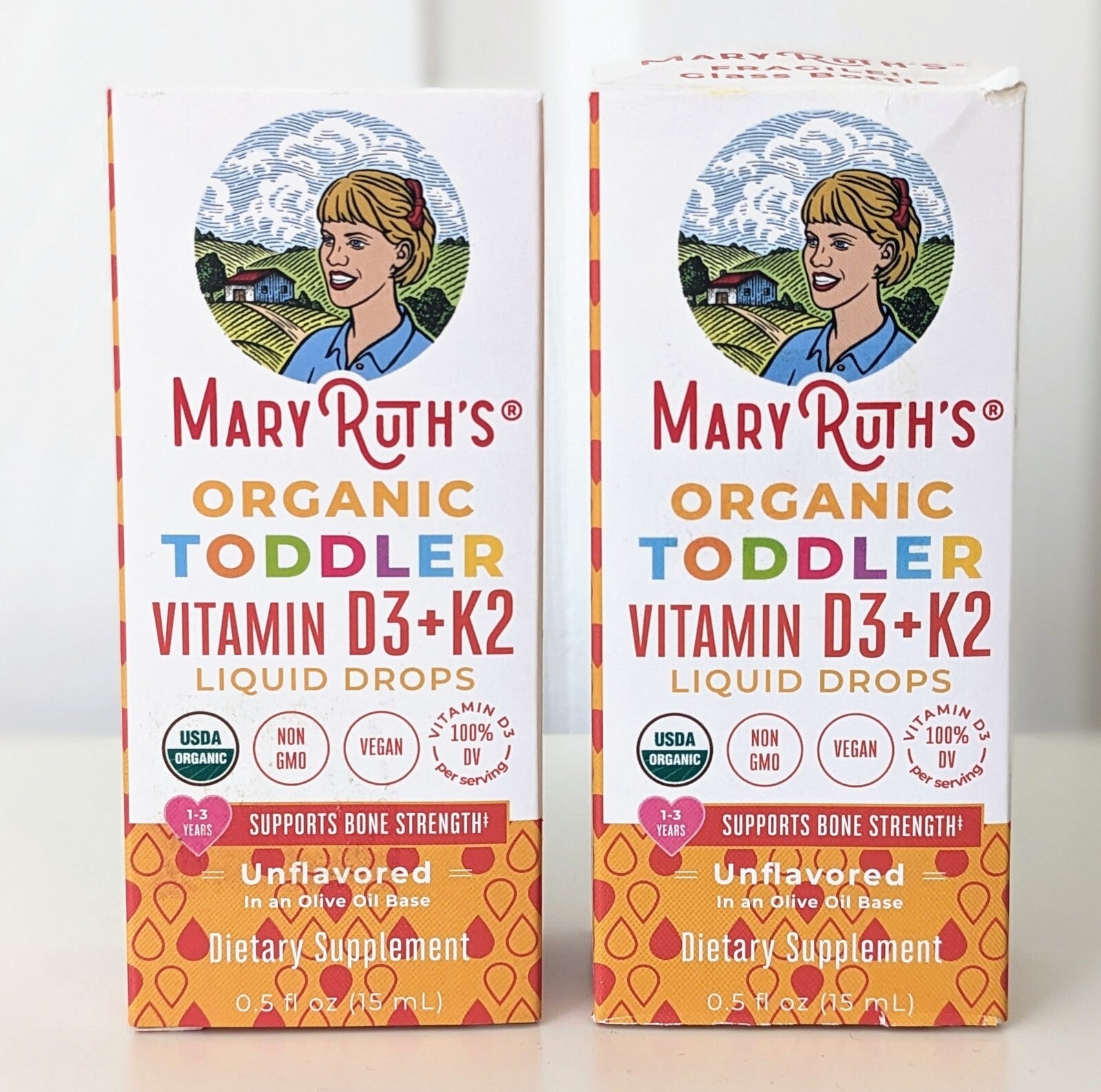 (Lot of 2) 0.5 oz Mary Ruths Organic Toddler Vitamin D3+K2 Liquid Drops/ Vegan