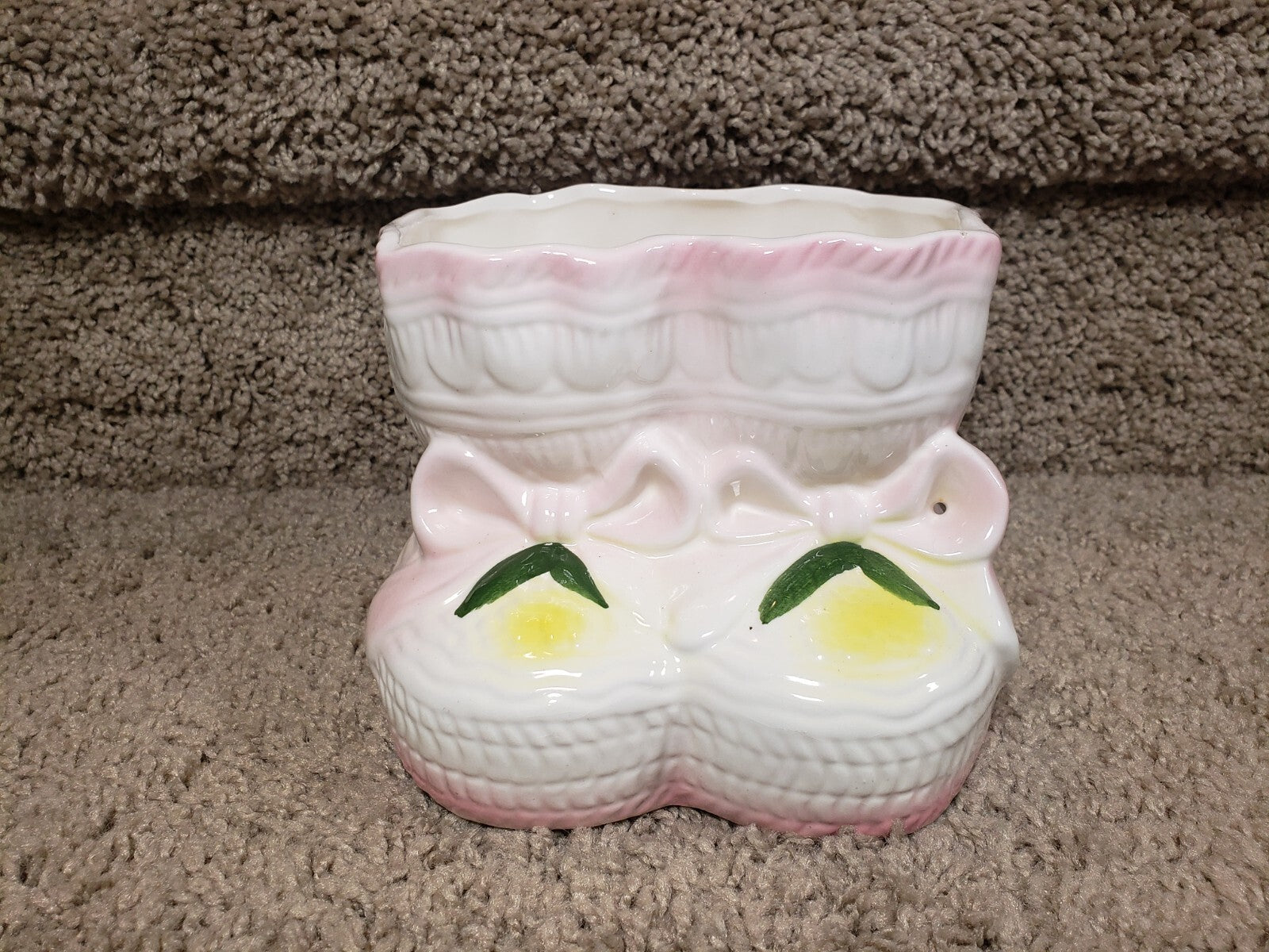 Vintage Ardco art deco Pink Vase Planter Baby Booties It's A Girl 1950s 1960s