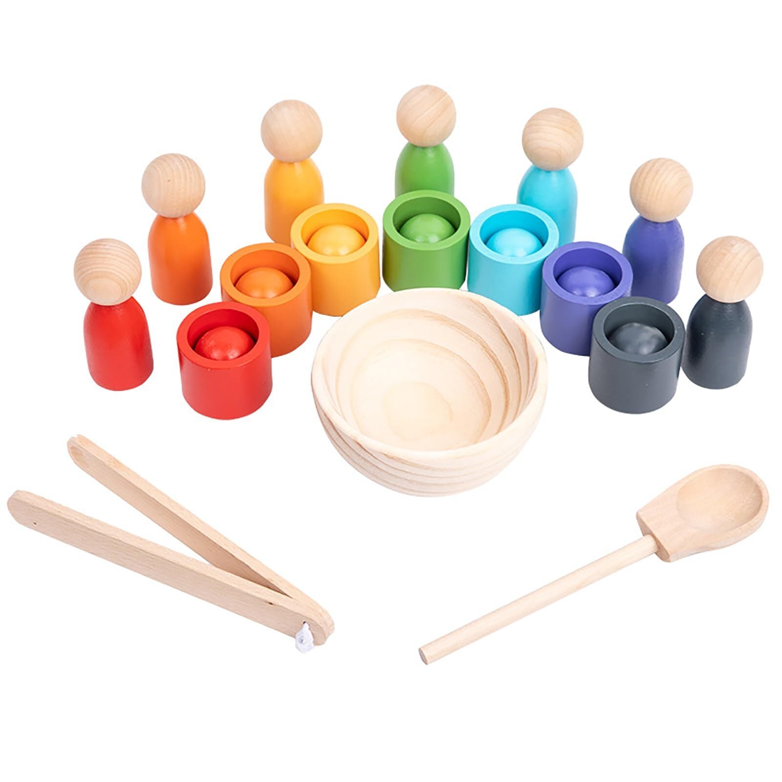Montessori Balls in Cups Wooden Peg Dolls in Cups Toddler Color Sorting Toys ...