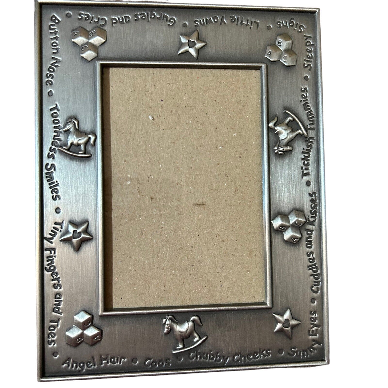 VTG Burnes of Boston Metal Baby Photo Frame Gray 5x7 nursery rocking horse