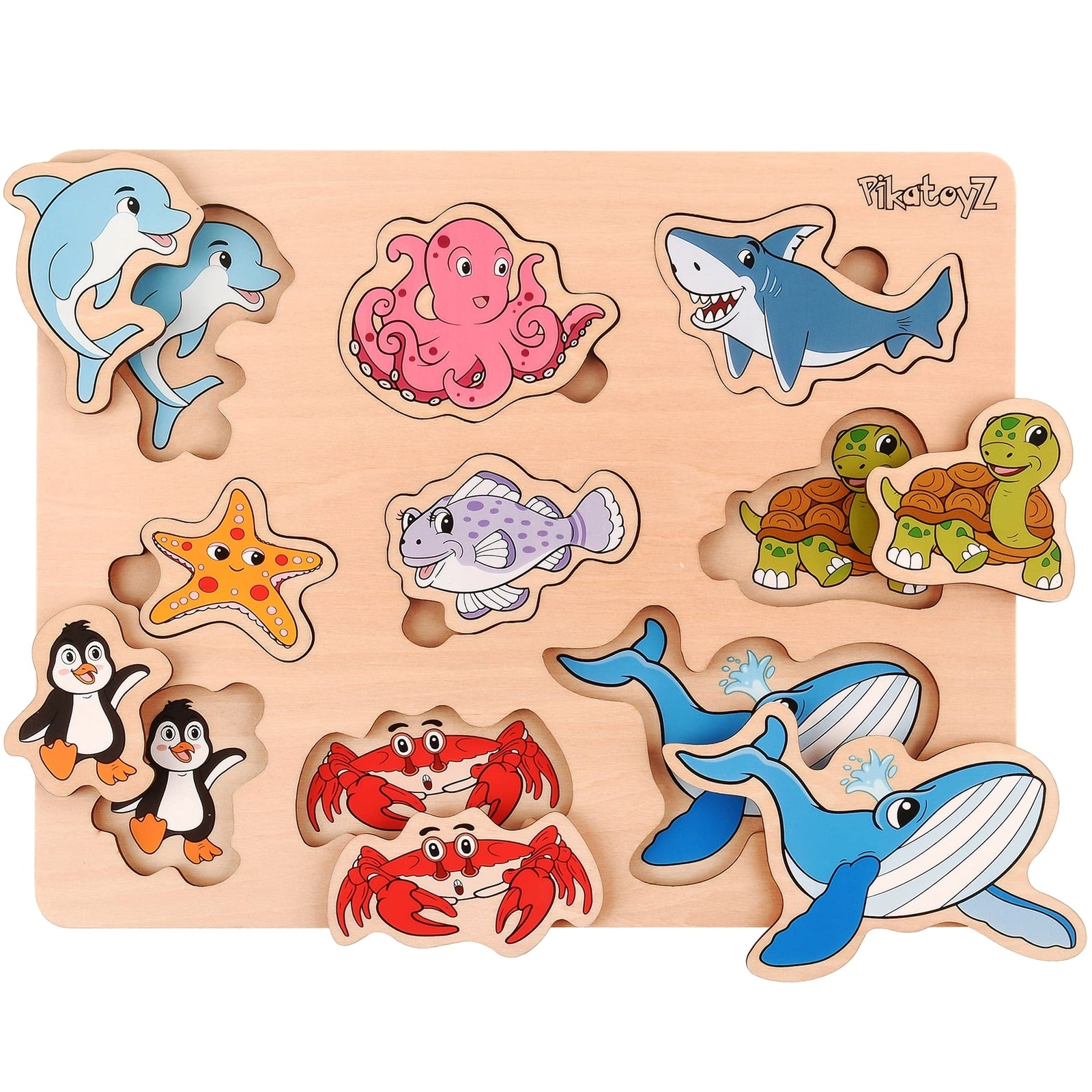 Pikatoyz Wood Puzzles for Toddlers 1-3. Wooden Toys for 1 2 3 Year Old of sea...
