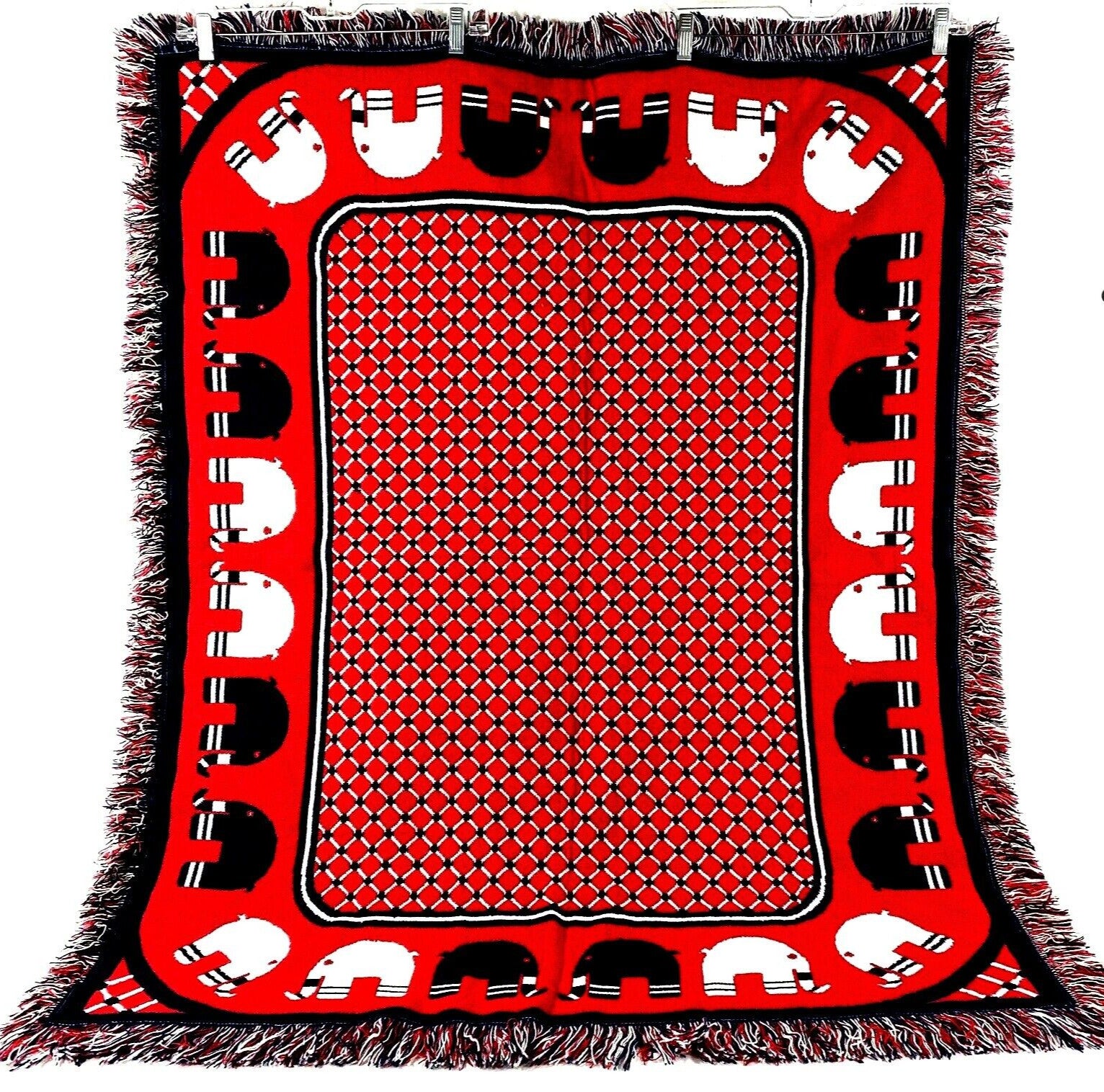 Republican Reversable Elephant Throw Vintage  1971 Leonardo Looms Ltd Red& Blue