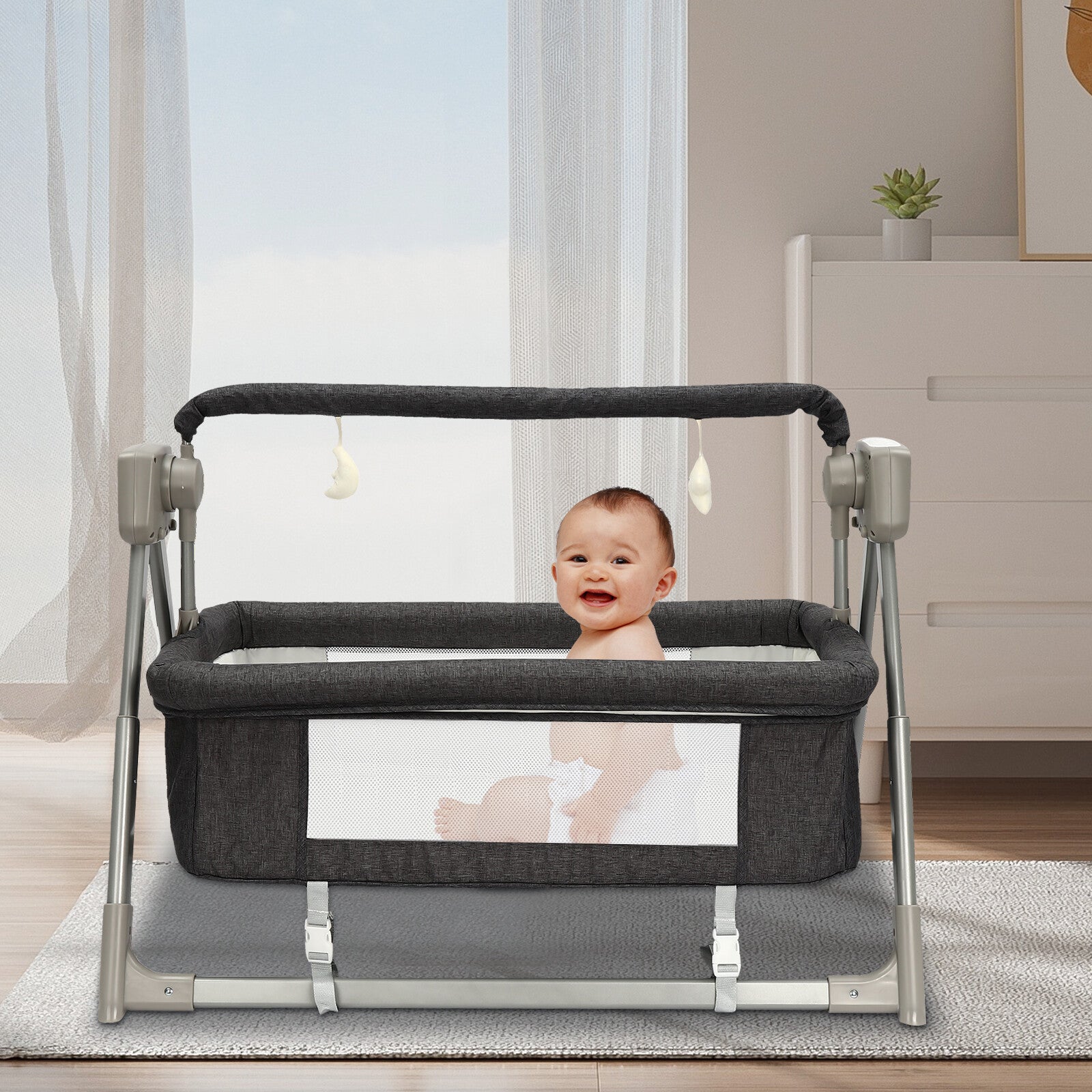 Electric Baby Crib Music Auto-Swing Infant Cradle Sleeping Bed Remote Control US