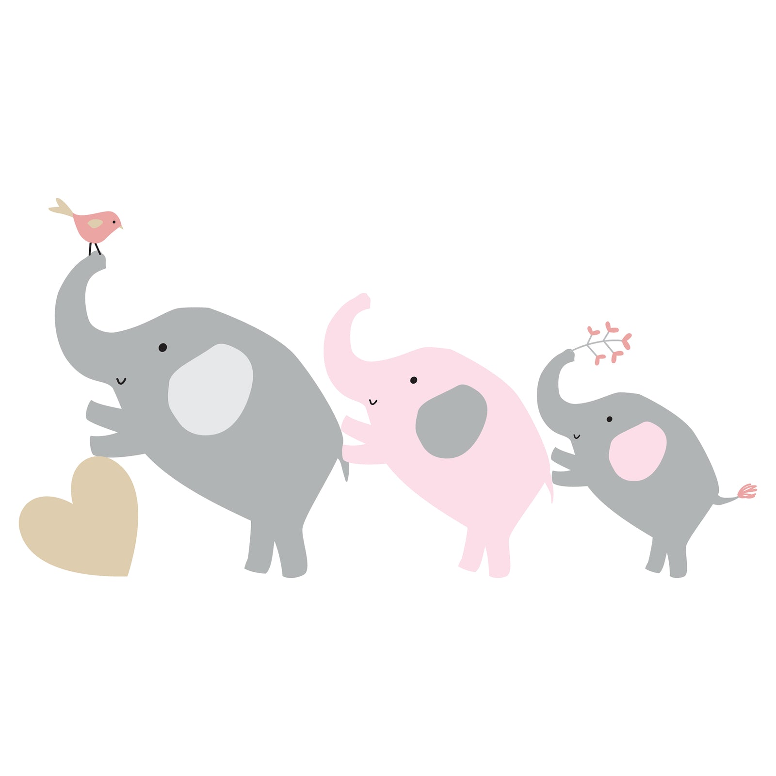 Bedtime Originals Eloise Gray/Pink/Gold Elephant Nursery Wall Decals