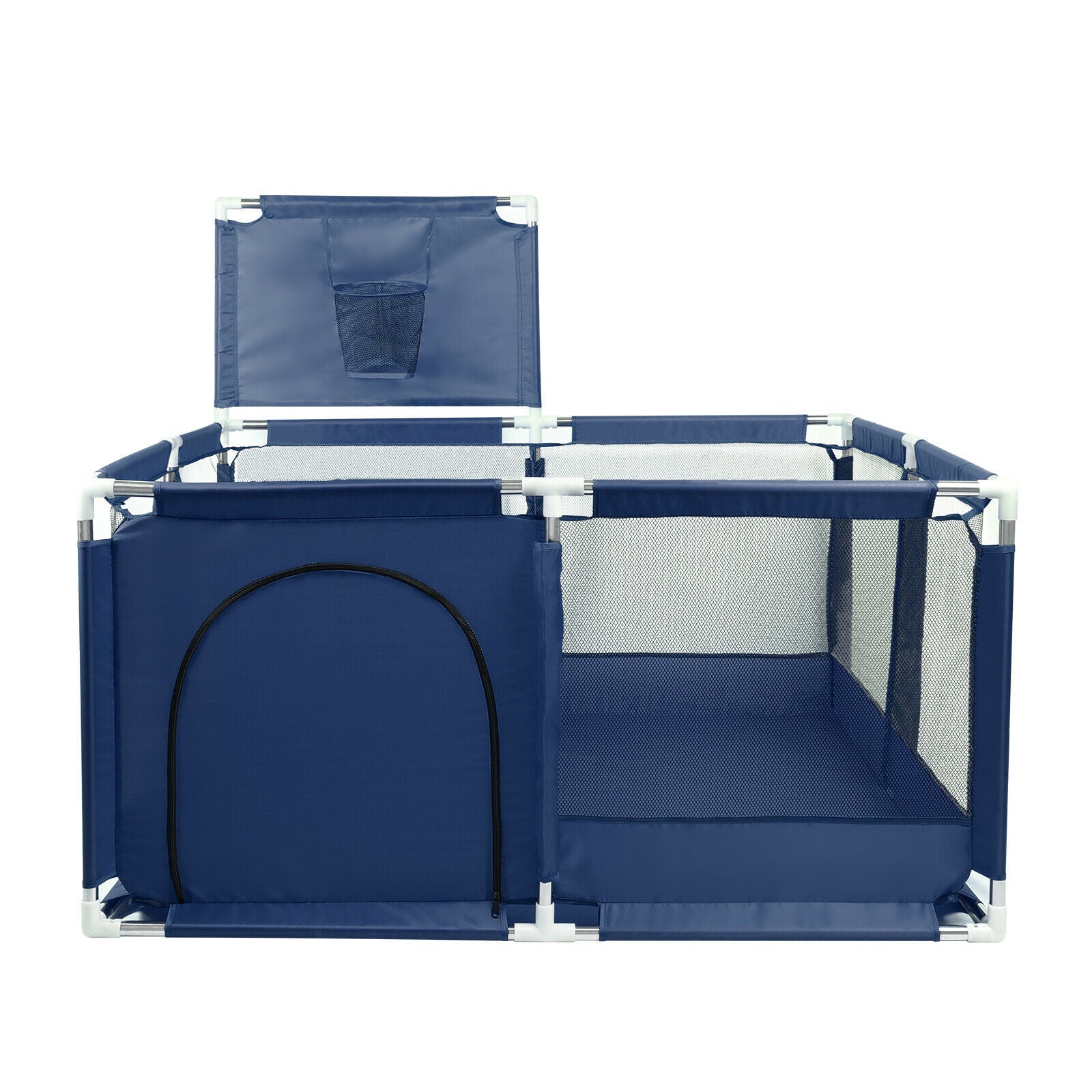 Kid Baby Playpen Fence Safety Play Yard Sturdy Breathable Mesh w Basketball Hoop