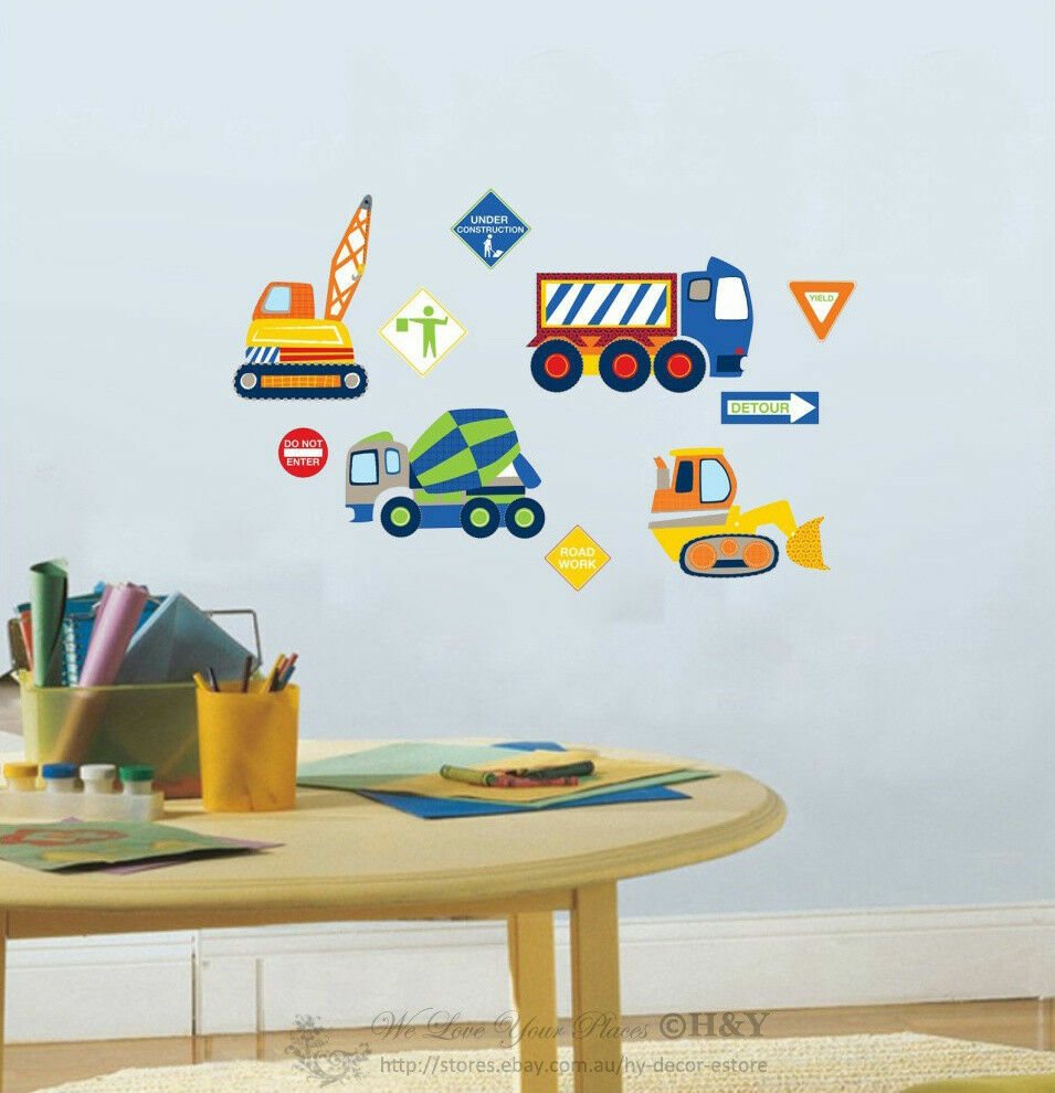 Construction Vehicle Wall Art Decal Removable Nursery Kids Stickers Home Decor