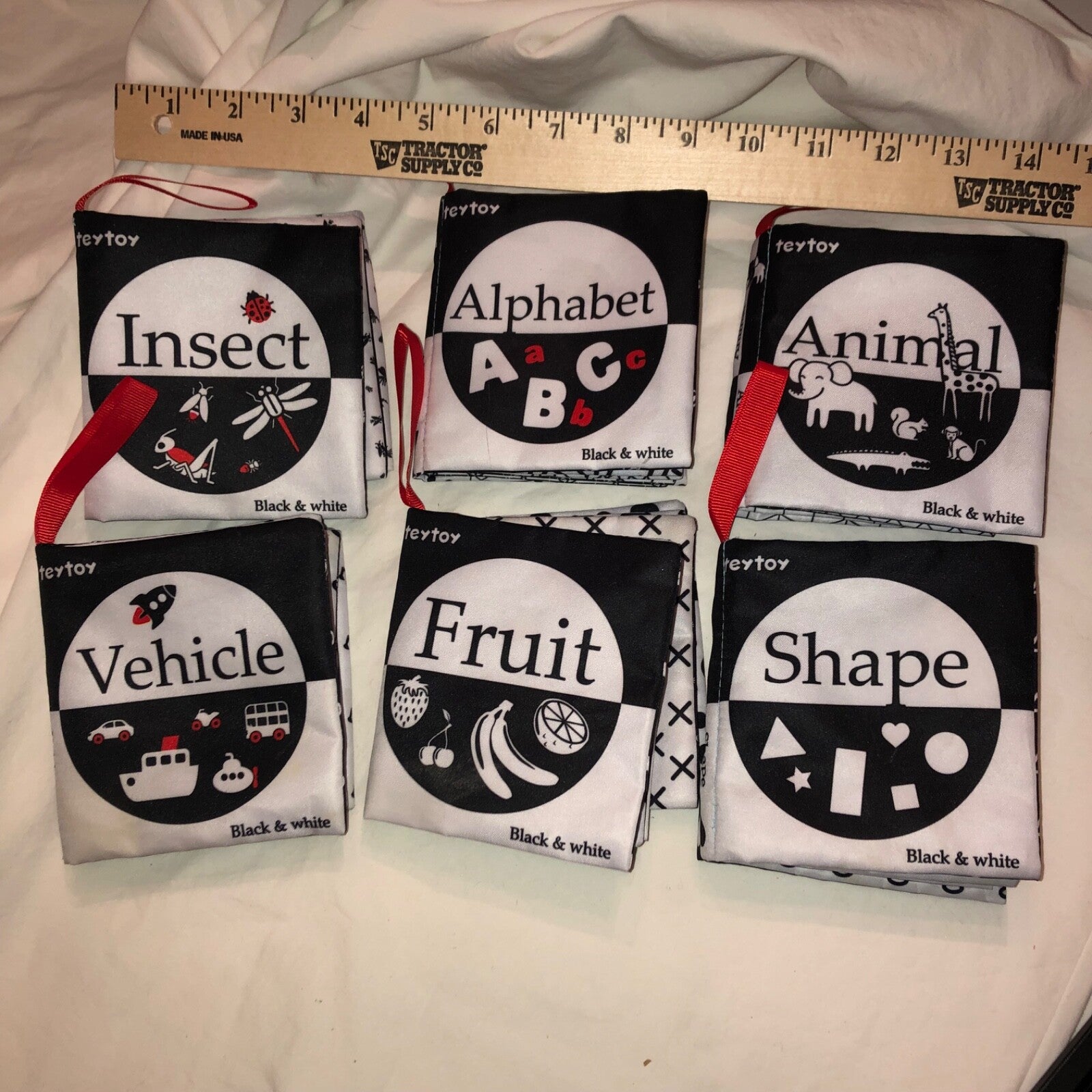 Lot 6 TEYTOY Black White Baby Sensory Crinkle Educational Contrast Books