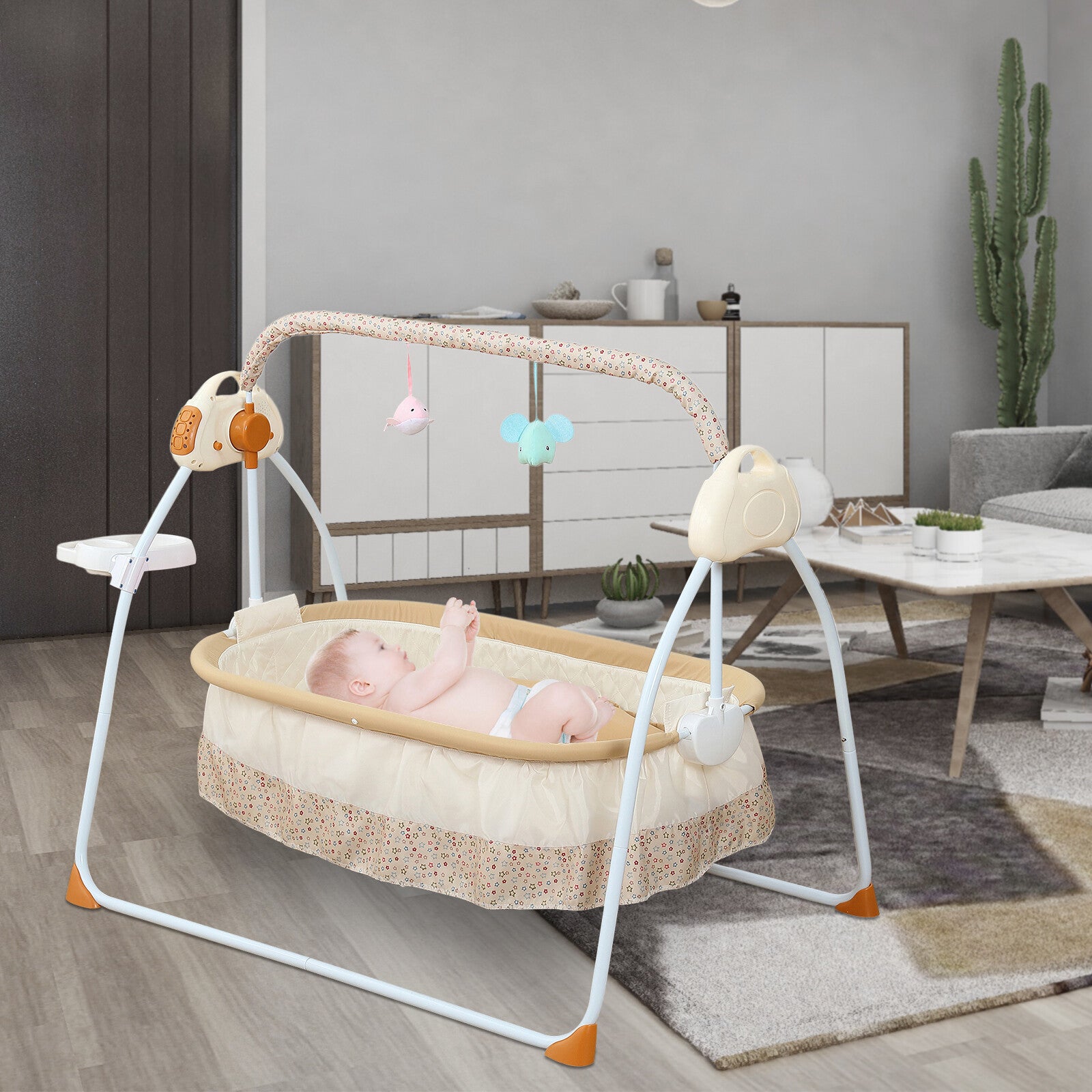 Bluetooth Electric Auto-Swing Bed Cradle Crib Bassinet Rocking Bed Remote New