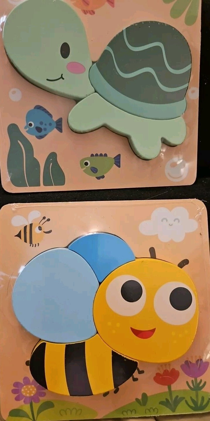Set of 2 Wooden Puzzles * Toy Set Educational * Safe Fun Dimensional Hand-eye