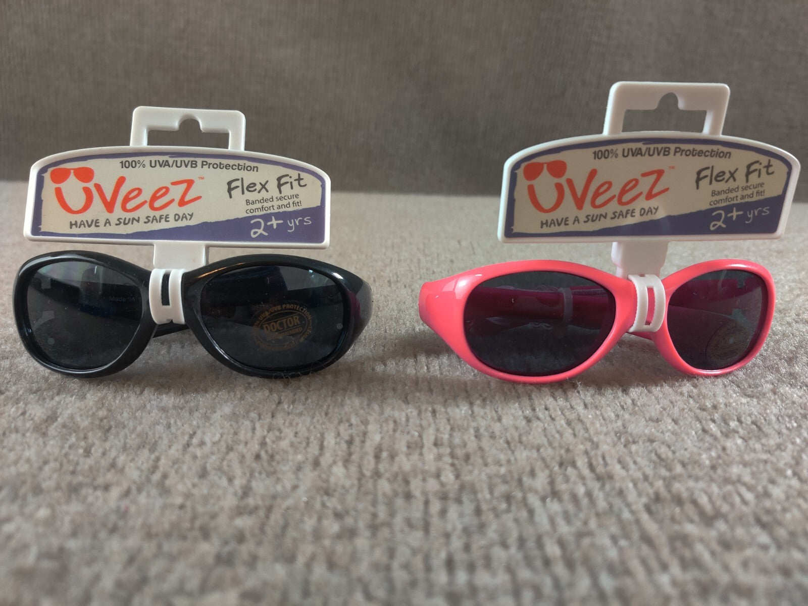 Lot of 2 uVeez Classic Band Flex Fit Sunglasses 2+ Yrs Youth UVA/UVB Black Pink