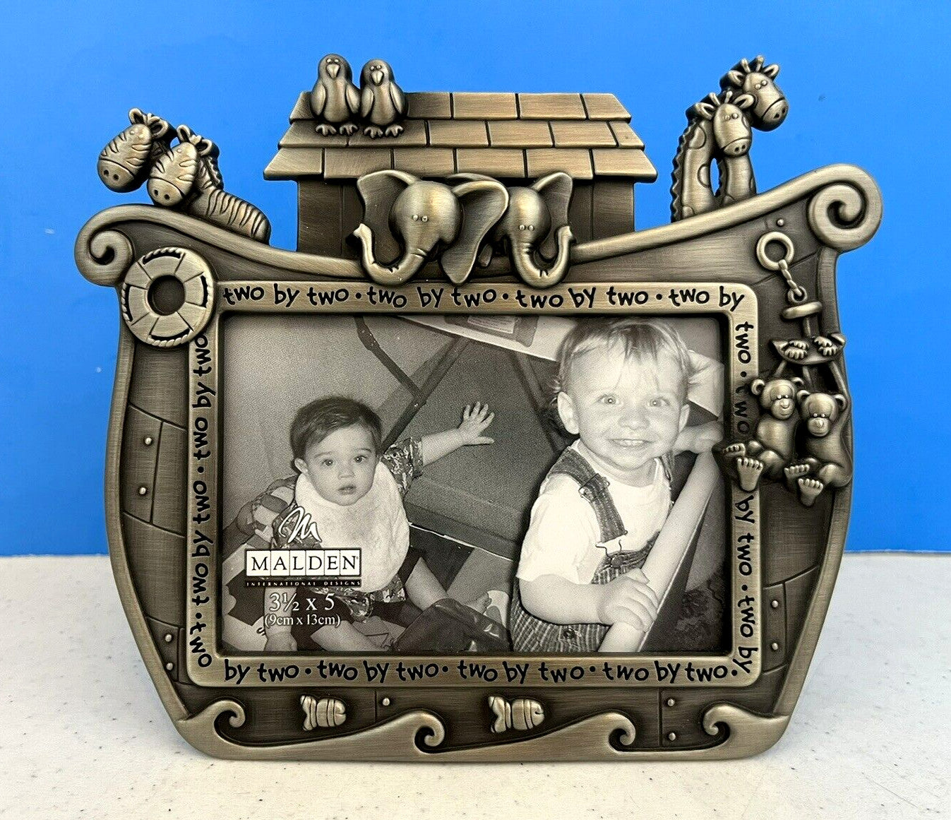 Malden ~ Noah's Ark ~ Two By Two ~ 3.5" x 5" ~ Photo Frame ~ Pewter Color ~ New