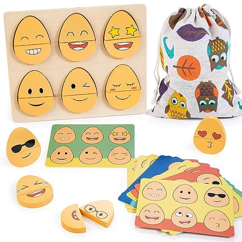 Bravmate Wooden Expression Puzzles Set, Montessori Sensory Toys for Toddlers...