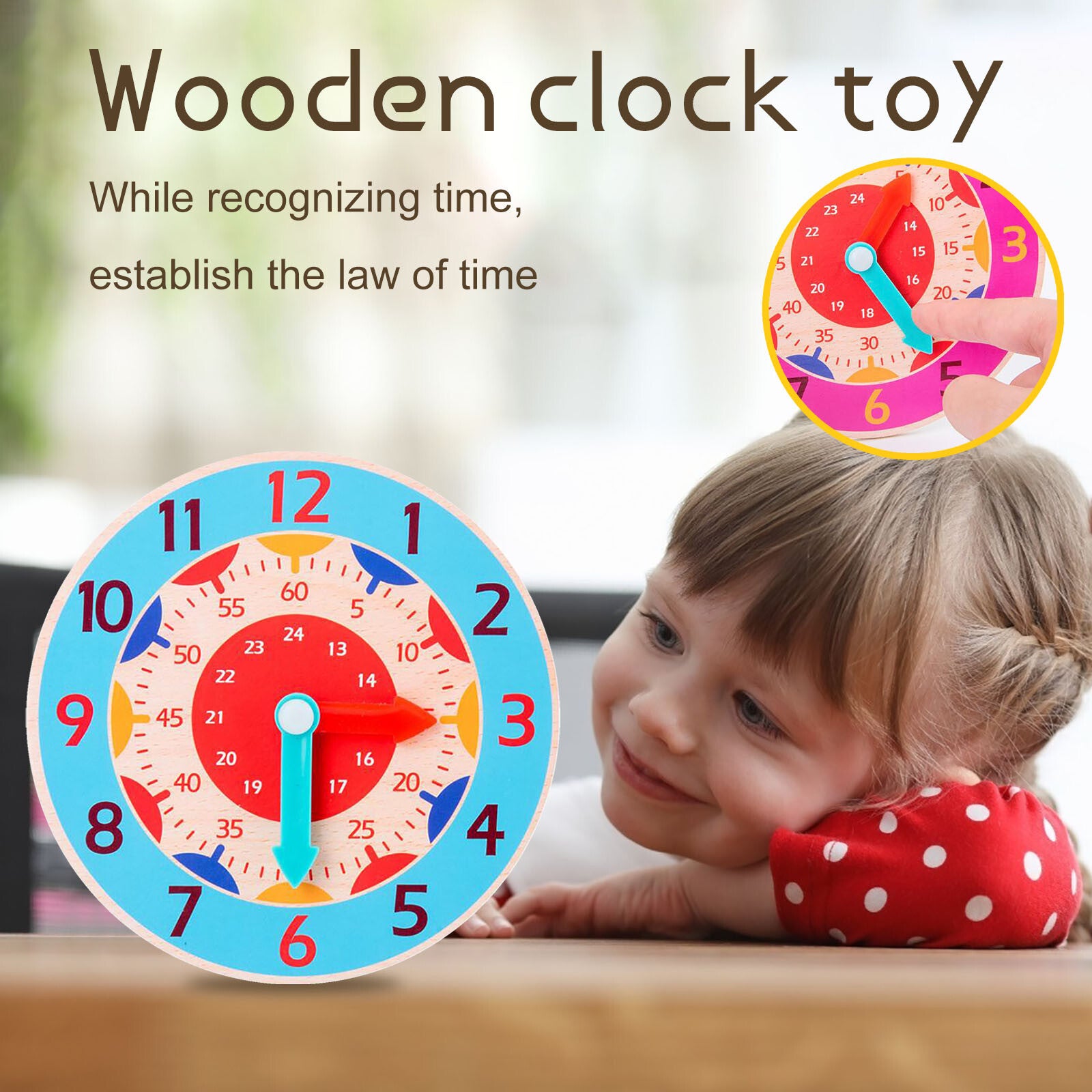 Montessori Wooden Clock For ChildrenToys With Hours, Minutes And Seconds,Games