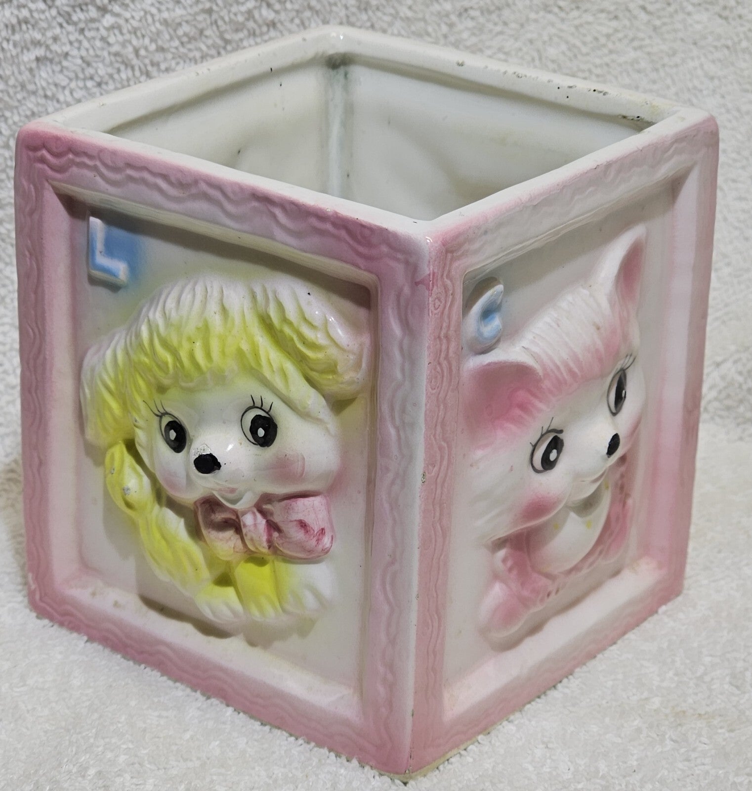 Vintage Relpo Pink 1950s Ceramic 4"×4"×4" Baby Planter Candle Holder Trinket Box