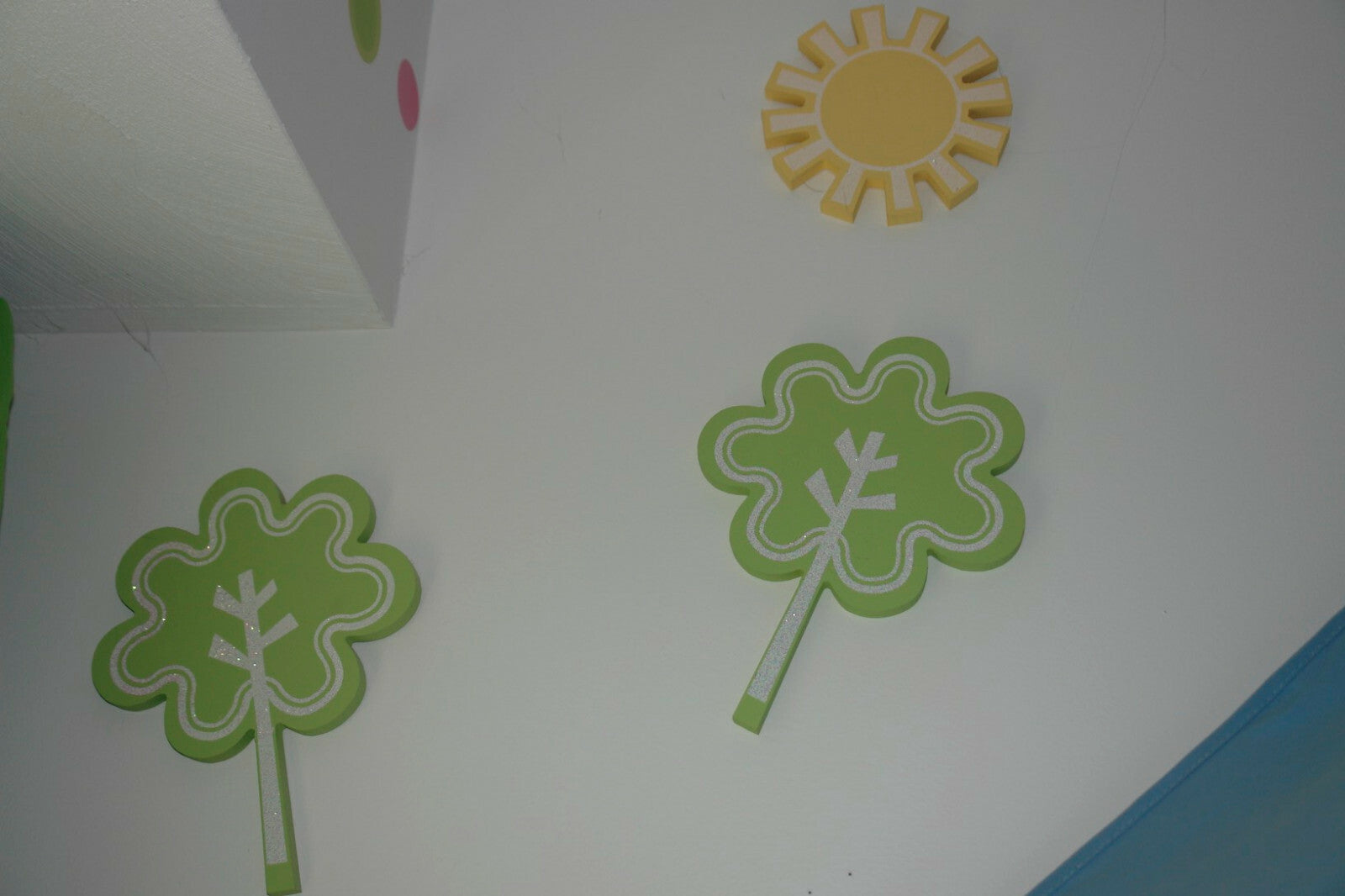 3 Pieces: Children's Room/Nursery Wall Hangings 2 Trees 1 Sun Glitter Edges