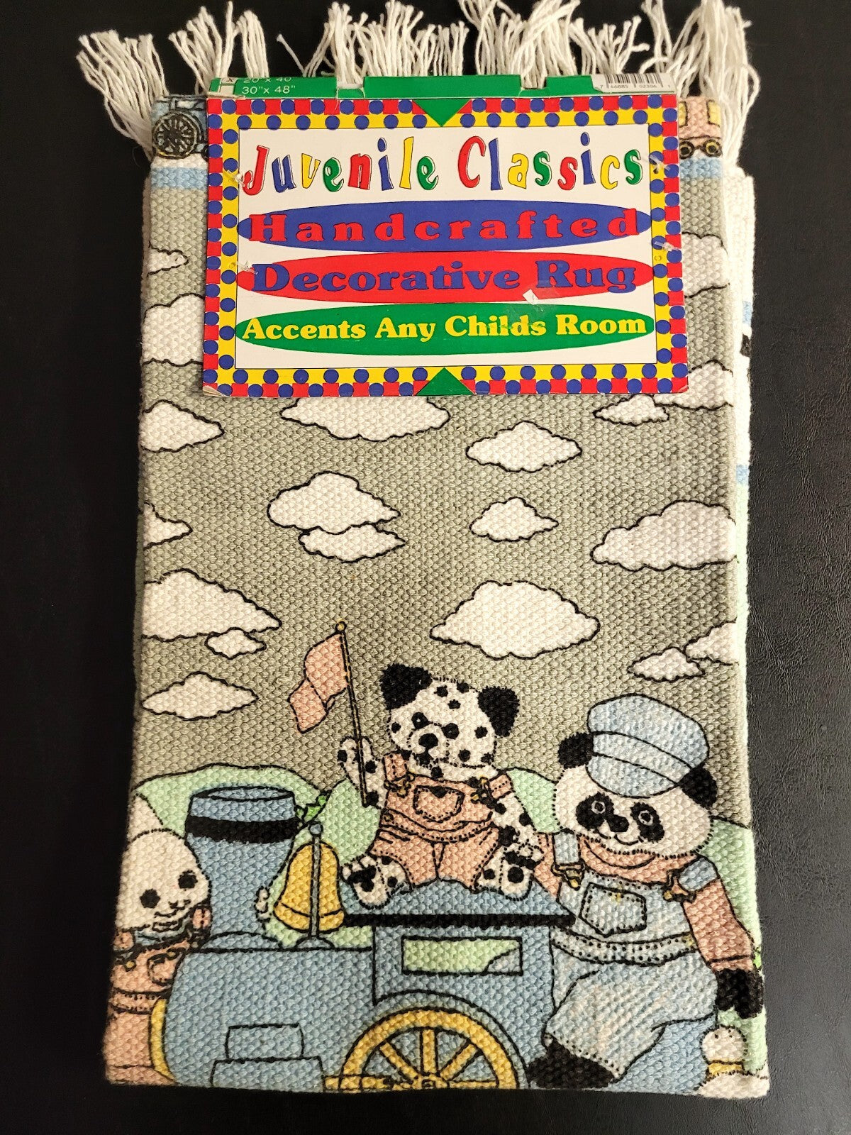 Kids Decorative Accent Rug - Train Time Pandas 20" x 40" Vintage 1996 NOS