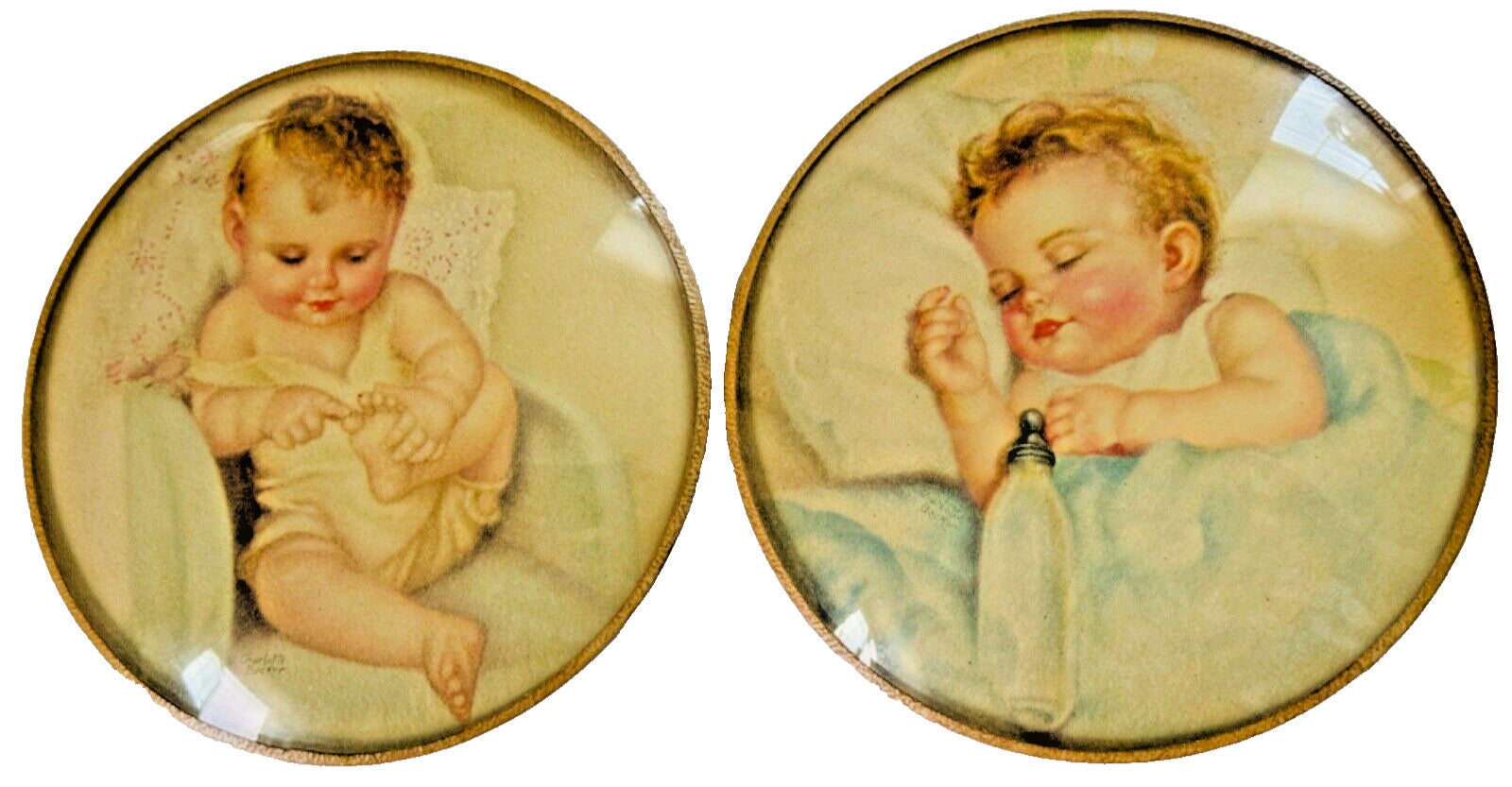 VINTAGE PETER WATSON STUDIO BABY'S IN BUBBLE GLASS FRAME C. 1950s WALL ART