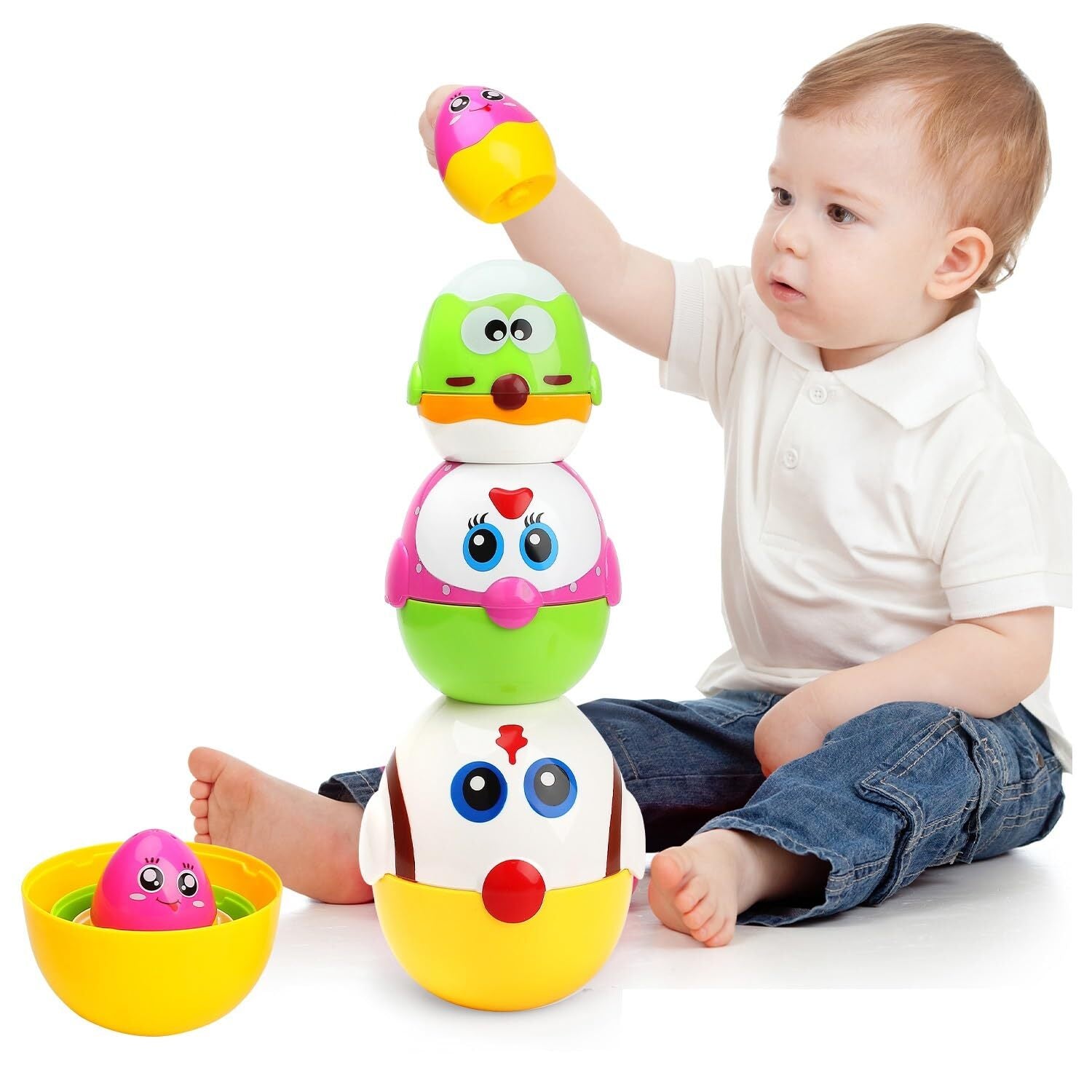 Easter Egg Toys Basket Stuffers for Toddler 8 Pcs Nesting & Stacking Chicks M...