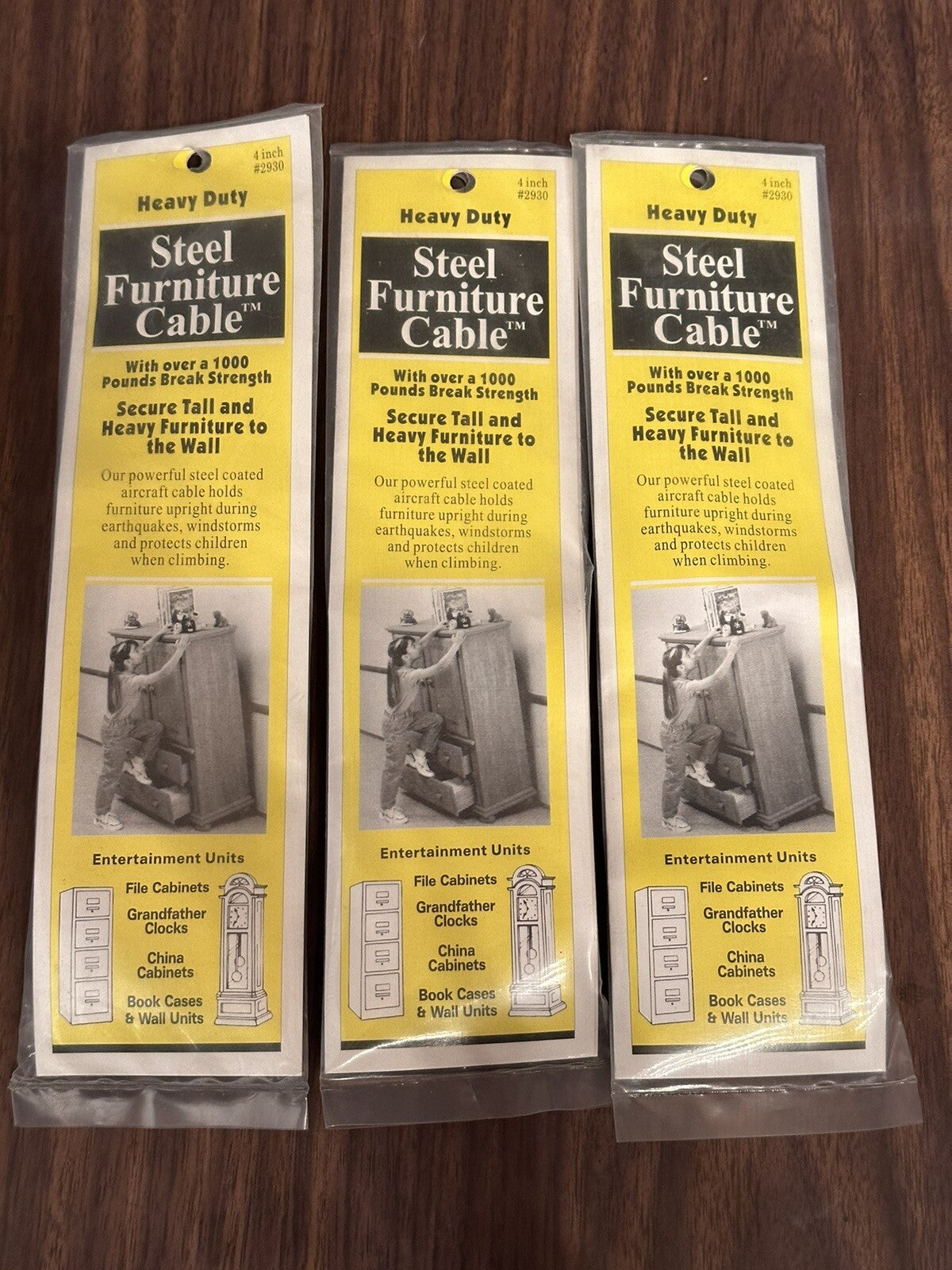 3x Quake Heavy Duty Steel Furniture Cable 4 in. NIP