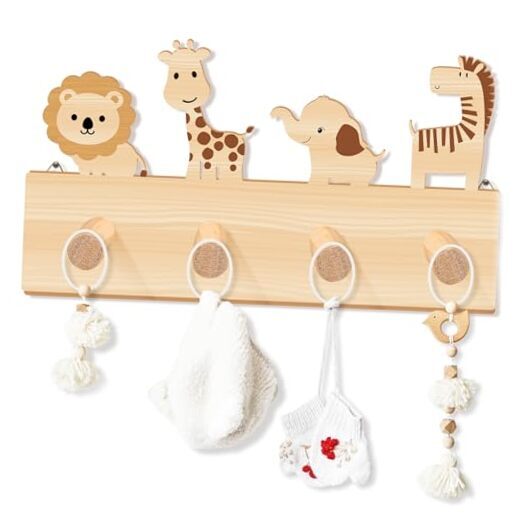 Wall Hooks Wooden Animal Coat Hooks Baby Nursery Wall Decor Safari Animal