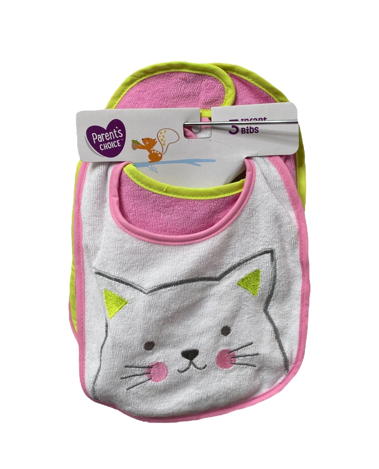 Girl's Bib Set Parent's Choice Infant Infant Cat Themed Pink White 3-Piece Set