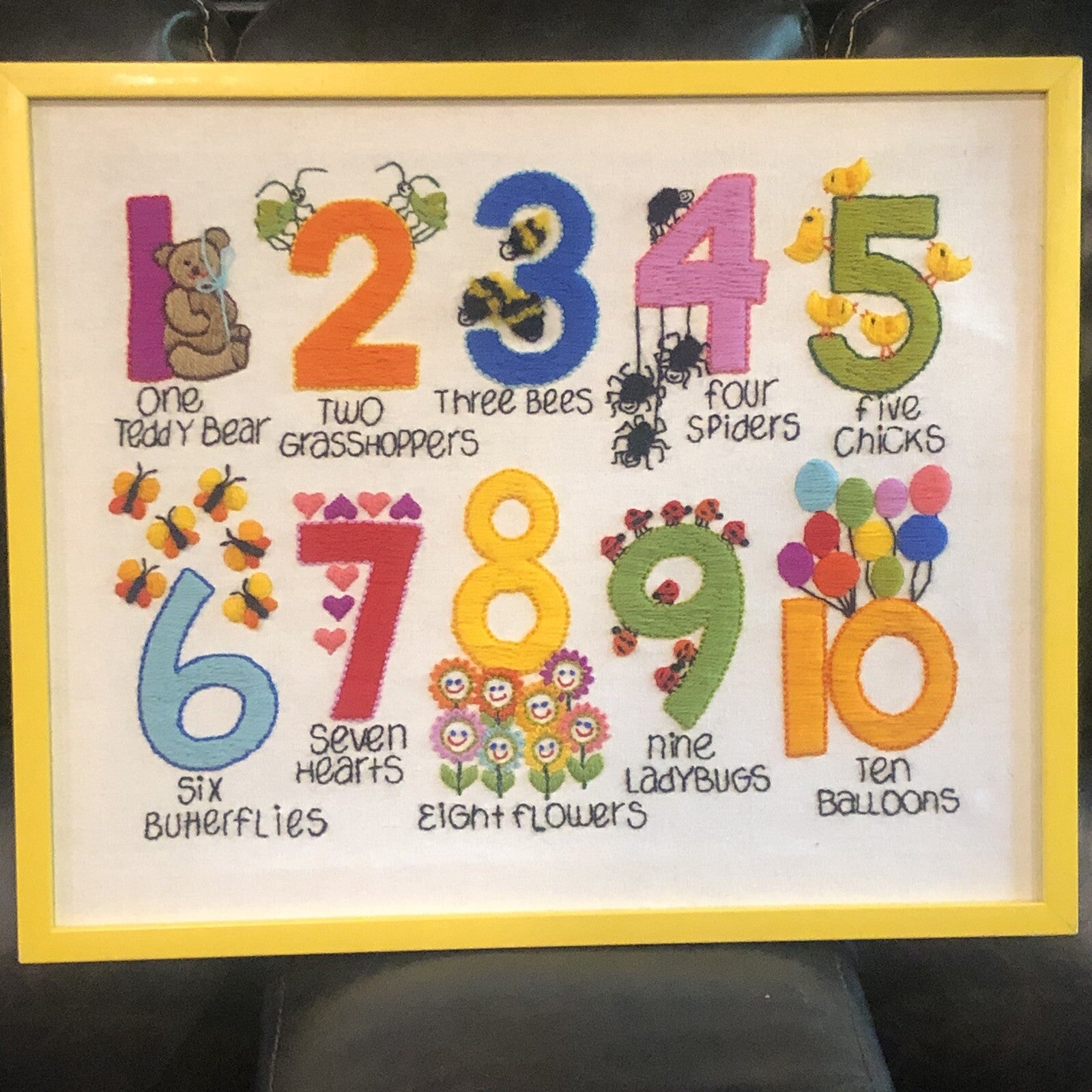 Handmade Nursery Wall Decor Framed Numbers 1-10 Colorful & Bright