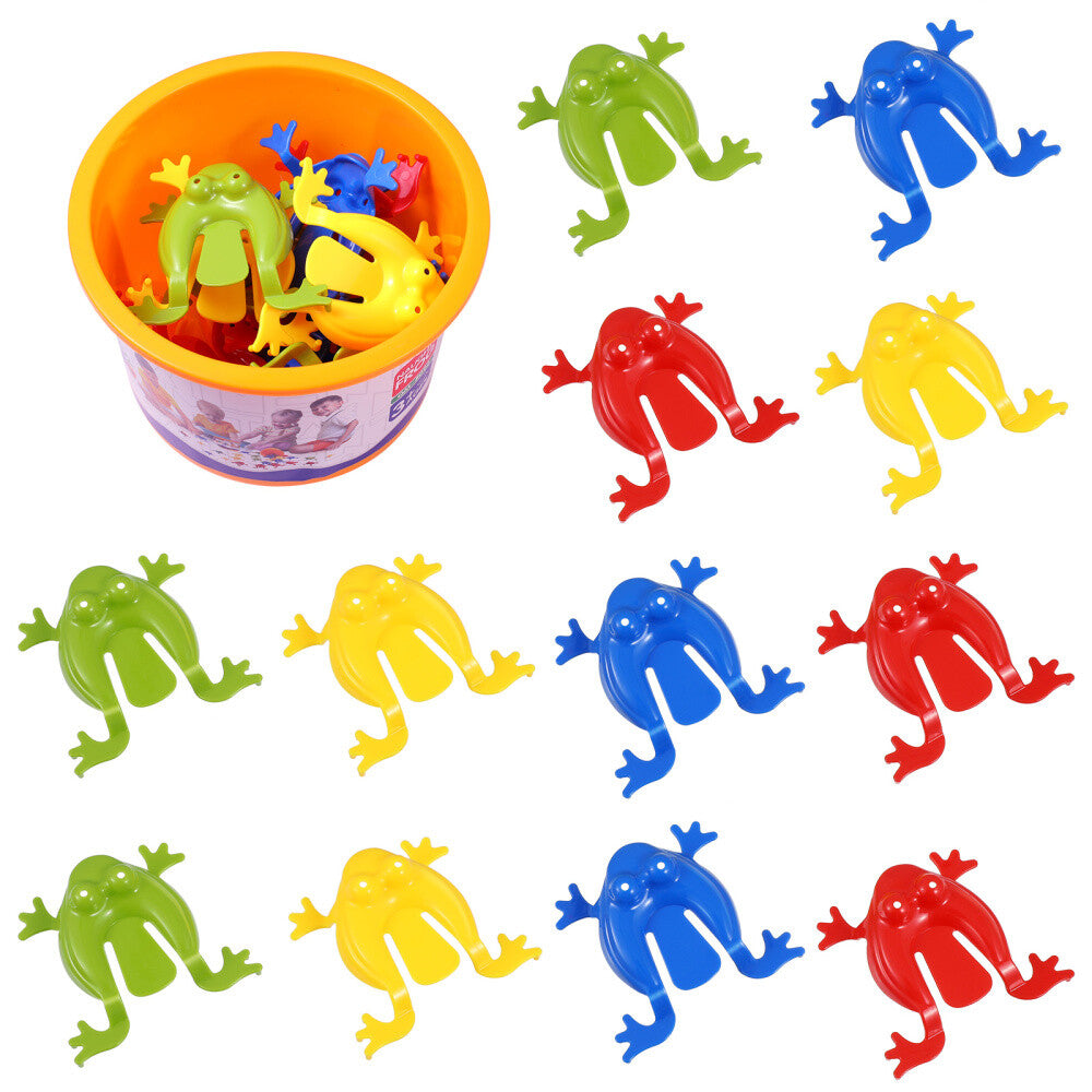 12/24X Jumping Frog Toy Kids Finger Pressing Funny Bouncing Frog Toys w/ Bucket