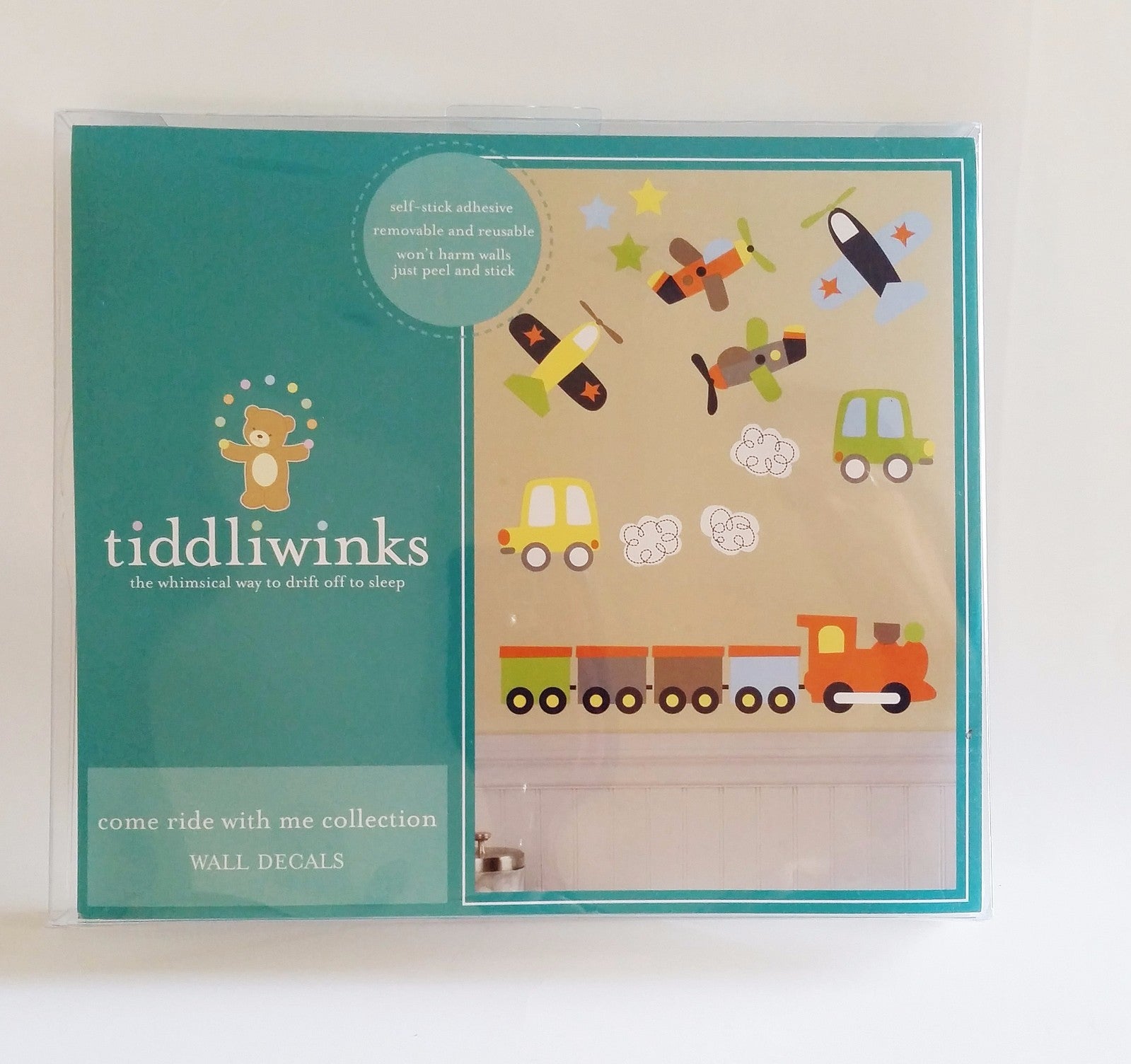 Tiddliwinks Come Ride With Me Collection Wall Decals Removable Car Train Planes