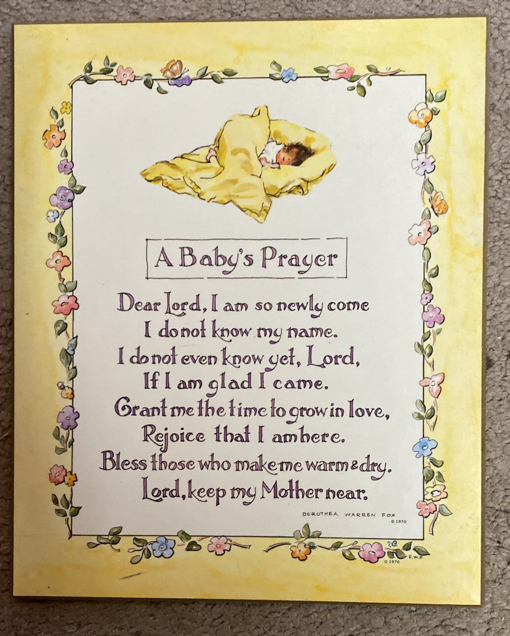 "A Baby's Prayer" Plaque by Dorothea Warren Fox, 1970 