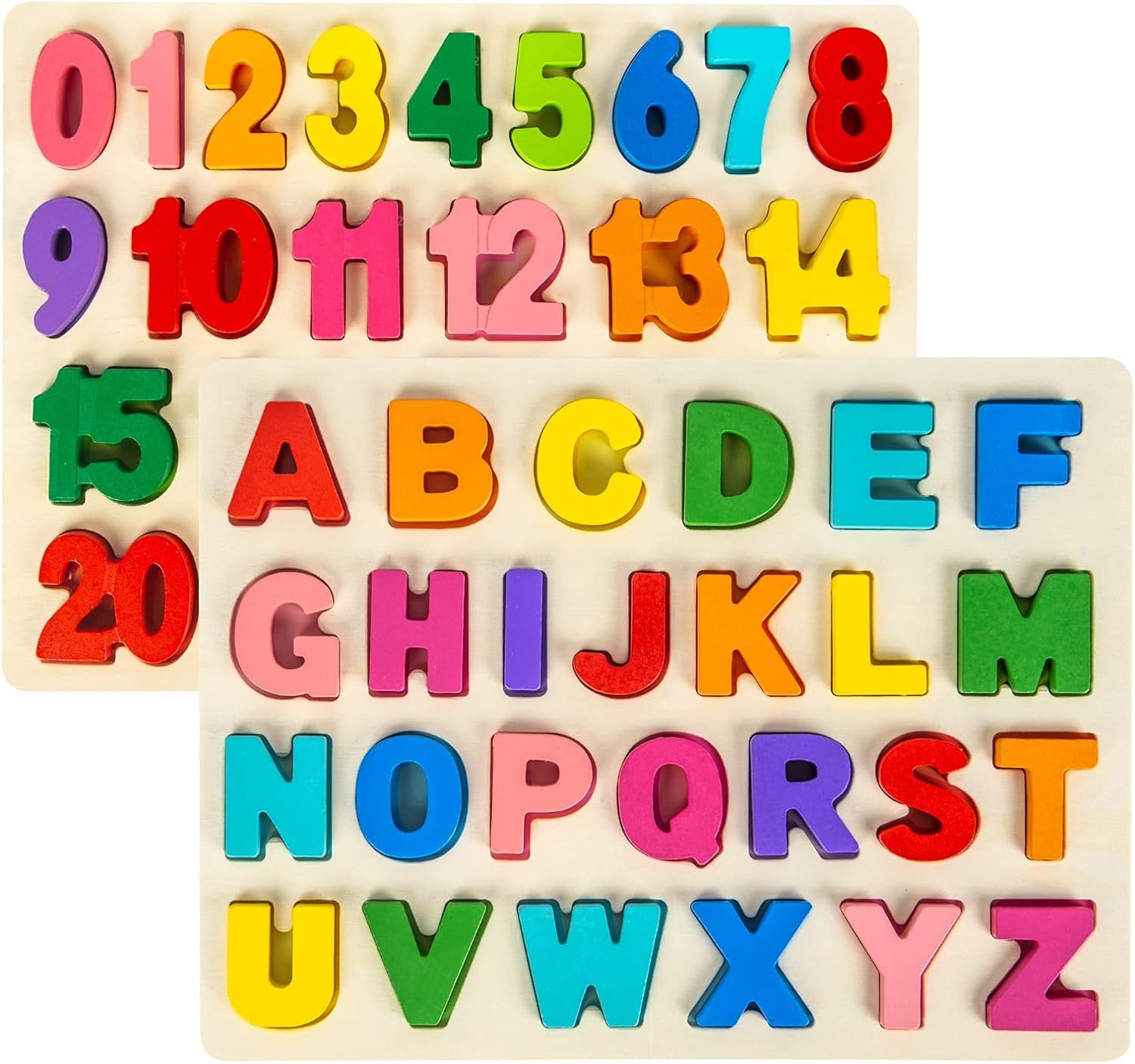 Wooden Puzzles for Toddlers, Alphabet Puzzle and Number Puzzle, 2 in 1 Preschool