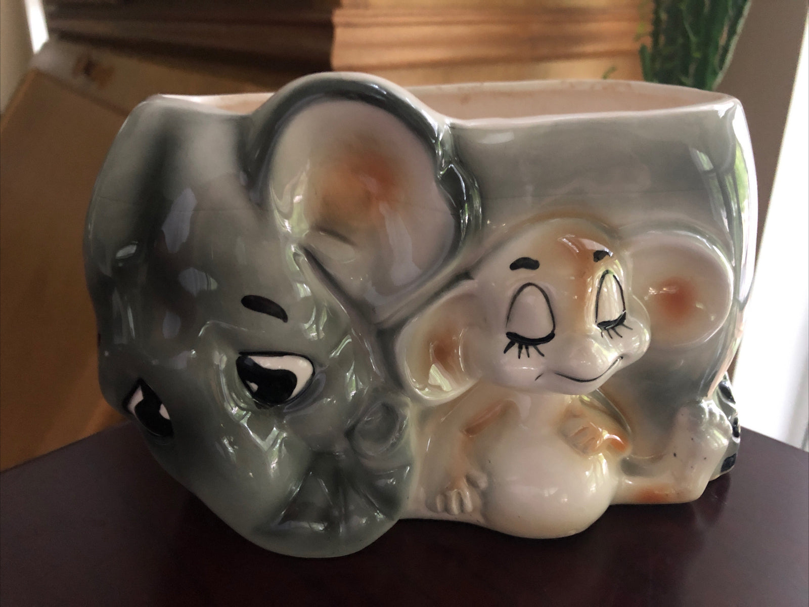 Vintage Inarco Japan Ceramic Elephant & Mouse Friends Planter MINT