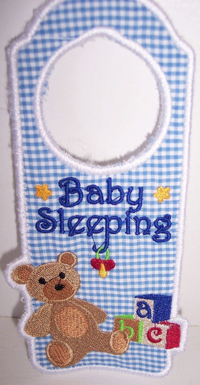 "BABY SLEEPING" Baby Door Hanger/Nursery Decor-7" H x 3" W-ITH Embroidery