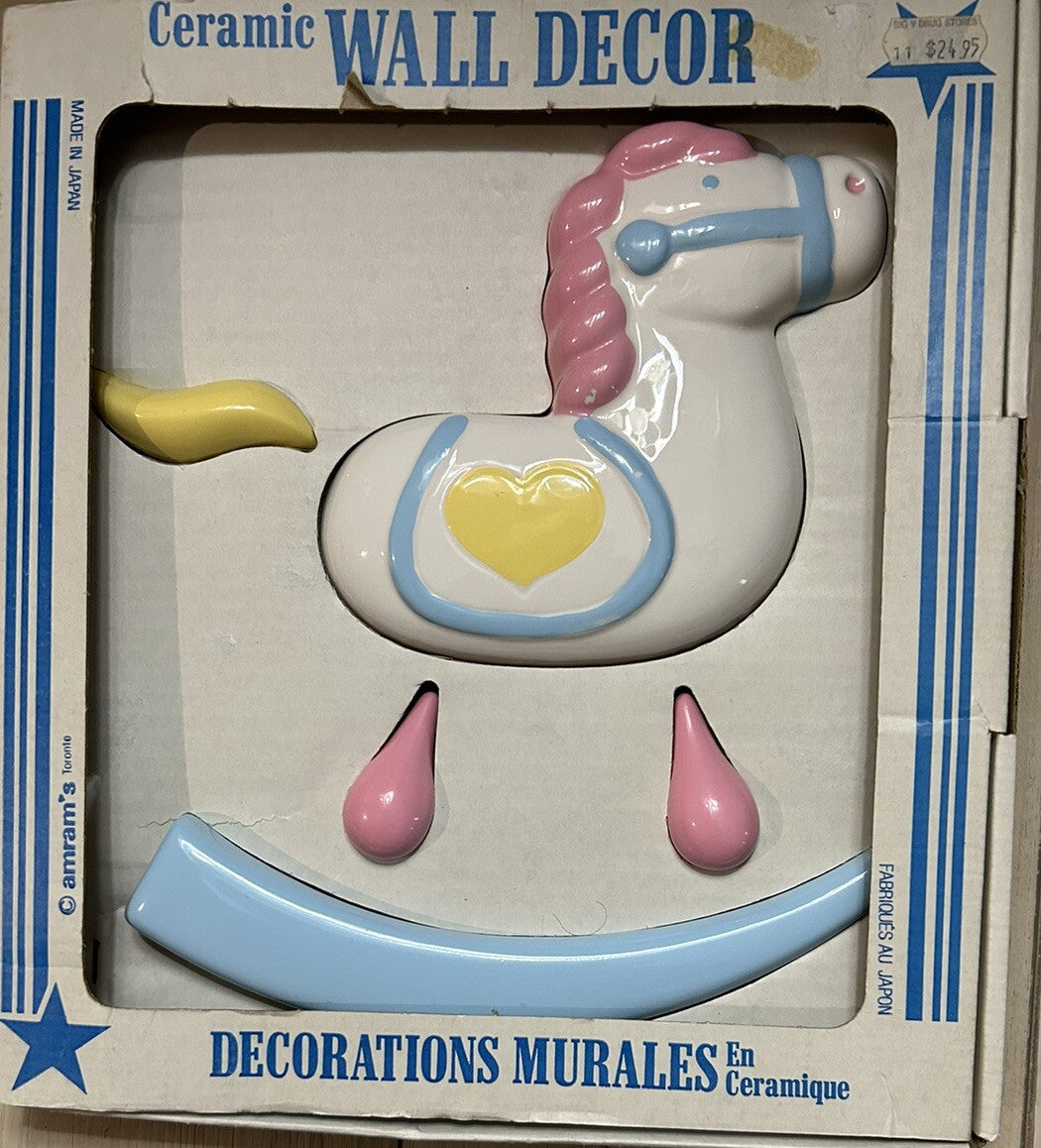 Vintage Ceramic Nursery Wall Decor Rocking Horse  From 1984 
