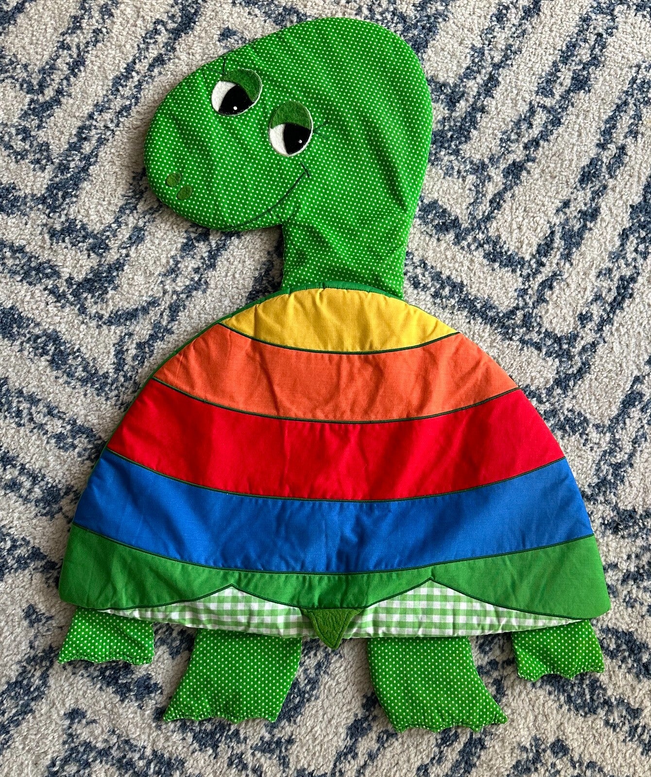Vintage Rainbow Turtle Large Padded Fabric Nursery Wall Decor 30 x 21