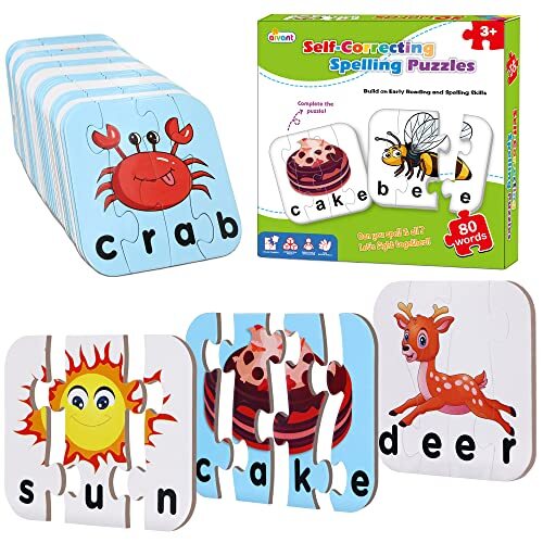 80 Words Self-Correcting Spelling Puzzles, Double-Sided Three and Four Letter...