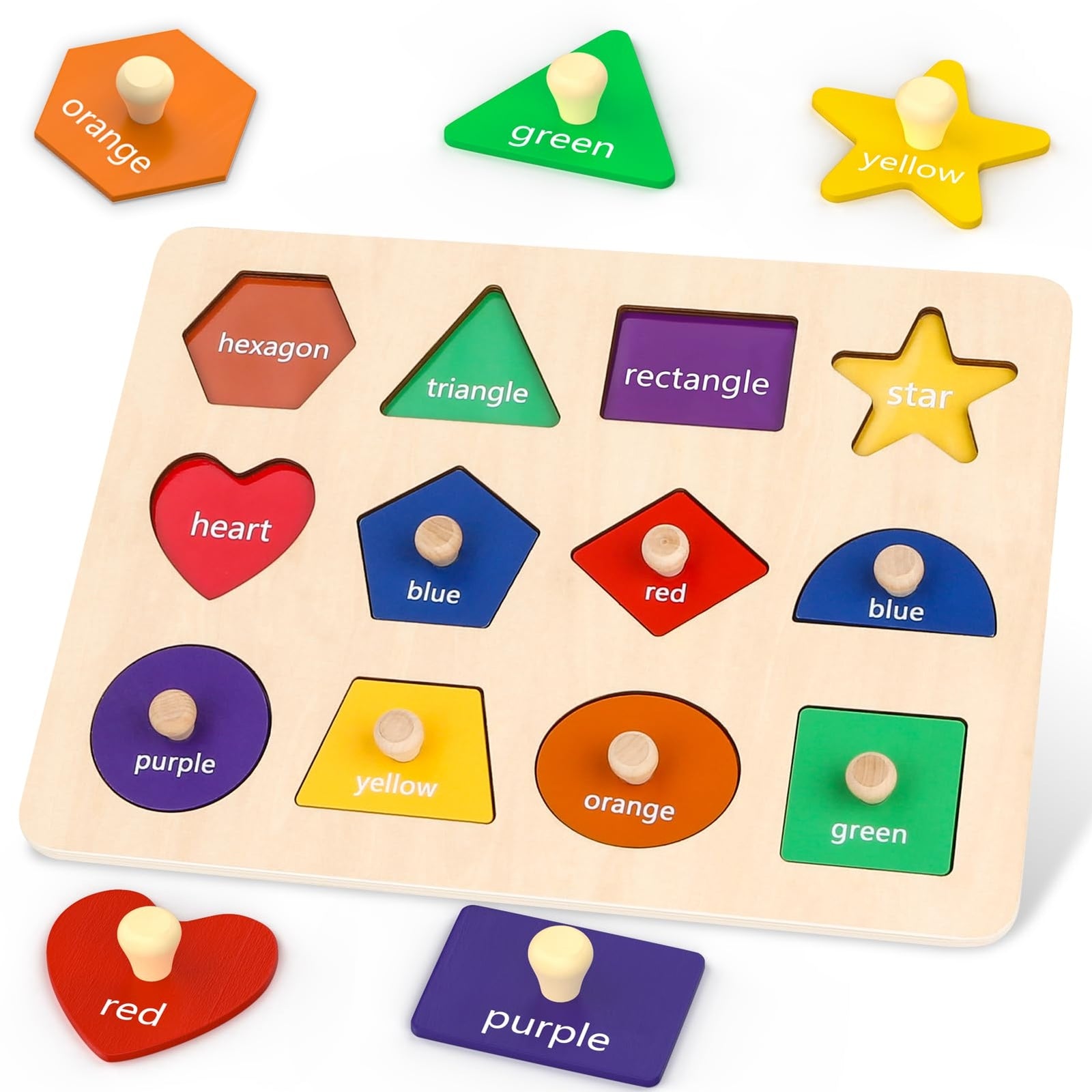 Montessori Toys for Toddlers 1, 2, 3 Year Old, Wooden Shape Learning Puzzles ...