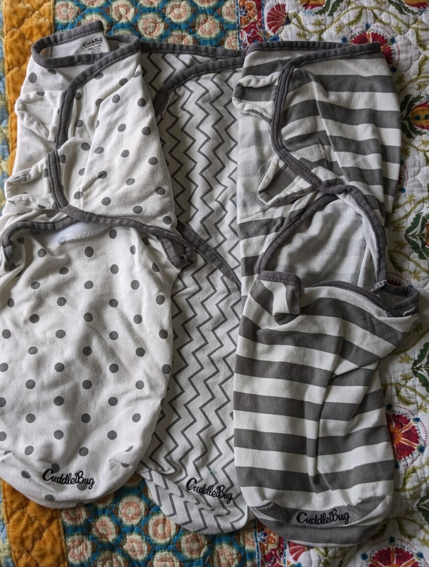 Lot Of 3 Cuddlebug Infant Swaddlers With Hook Aand Loop Closure