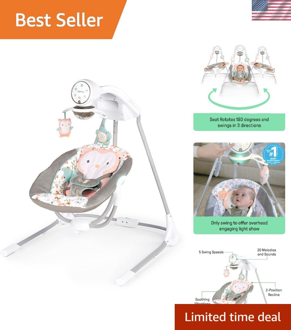 InLighten 5-Speed Baby Swing - Swivel Infant Seat, 5 Point Safety Harness, Na...