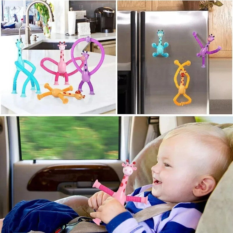 4 Pack Giraffe Toy Telescopic Suction Cup Sensory Tubes for Boys Girls Travel