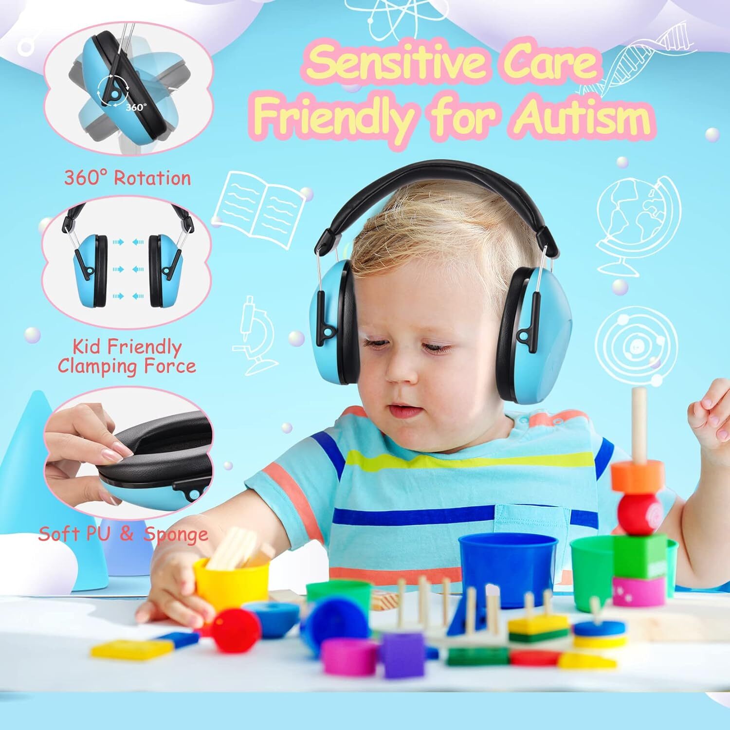 Kids Noise Cancelling Headphones 26dB Ear Protection for Autism, Toddlers & More