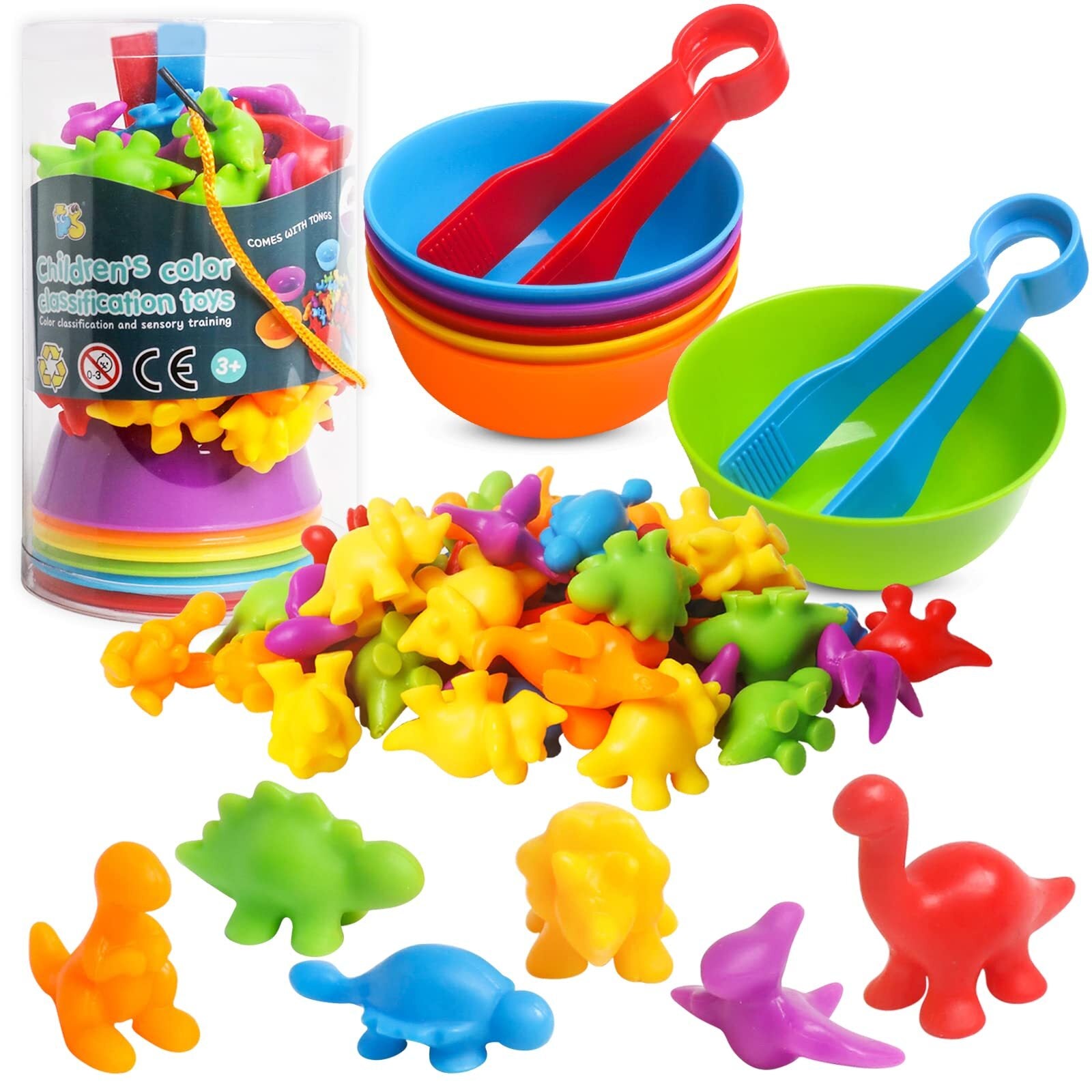 Counting Dinosaurs Toys Matching Games with Sorting Bowls for Kids Toddler Le...