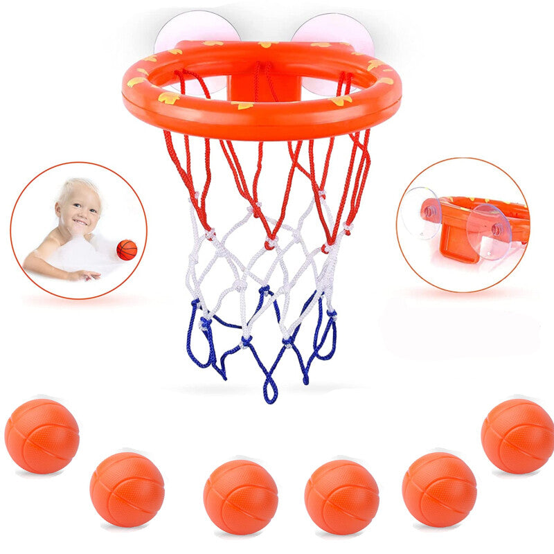 6pcs Toddlers Kids Bath Soft Toys Bathtub Basketball Baby indoorSport Toy + Hoop
