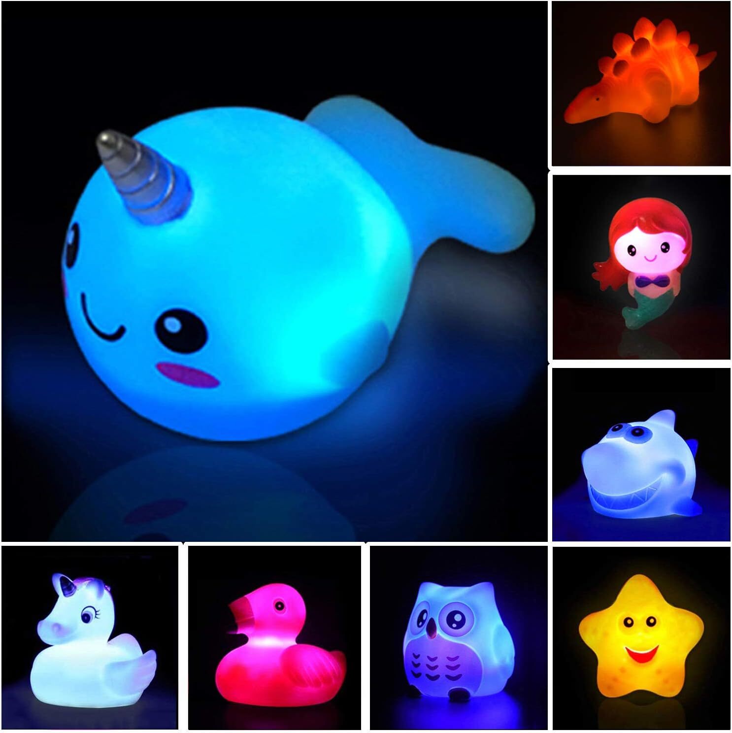 Bath Toys (8 Packs Rubber Animals Toys) Light Up Floating Toys... 