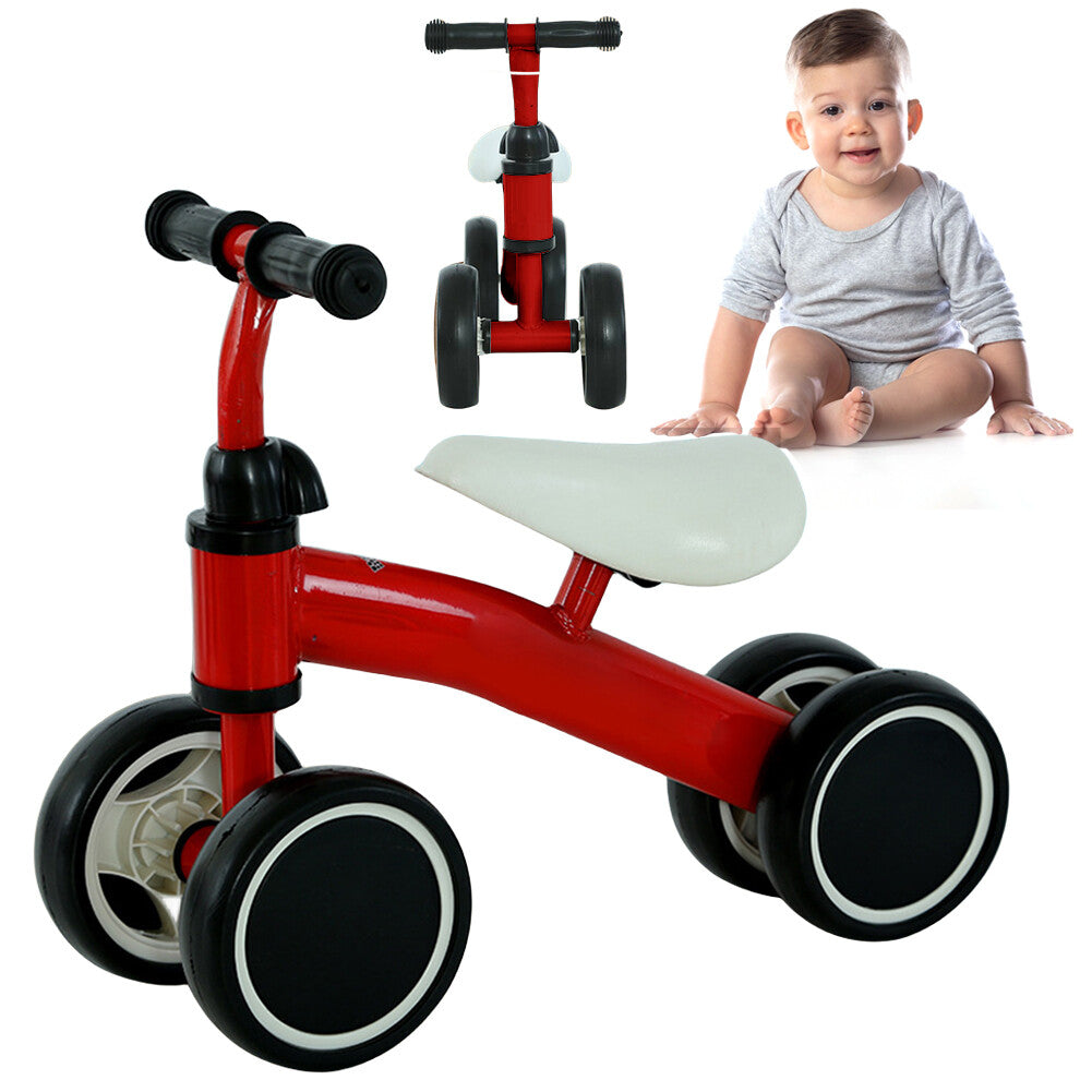 Baby Balance Bike Ergonomic Seat 4 Wheels for First Birthday Gift (Red)