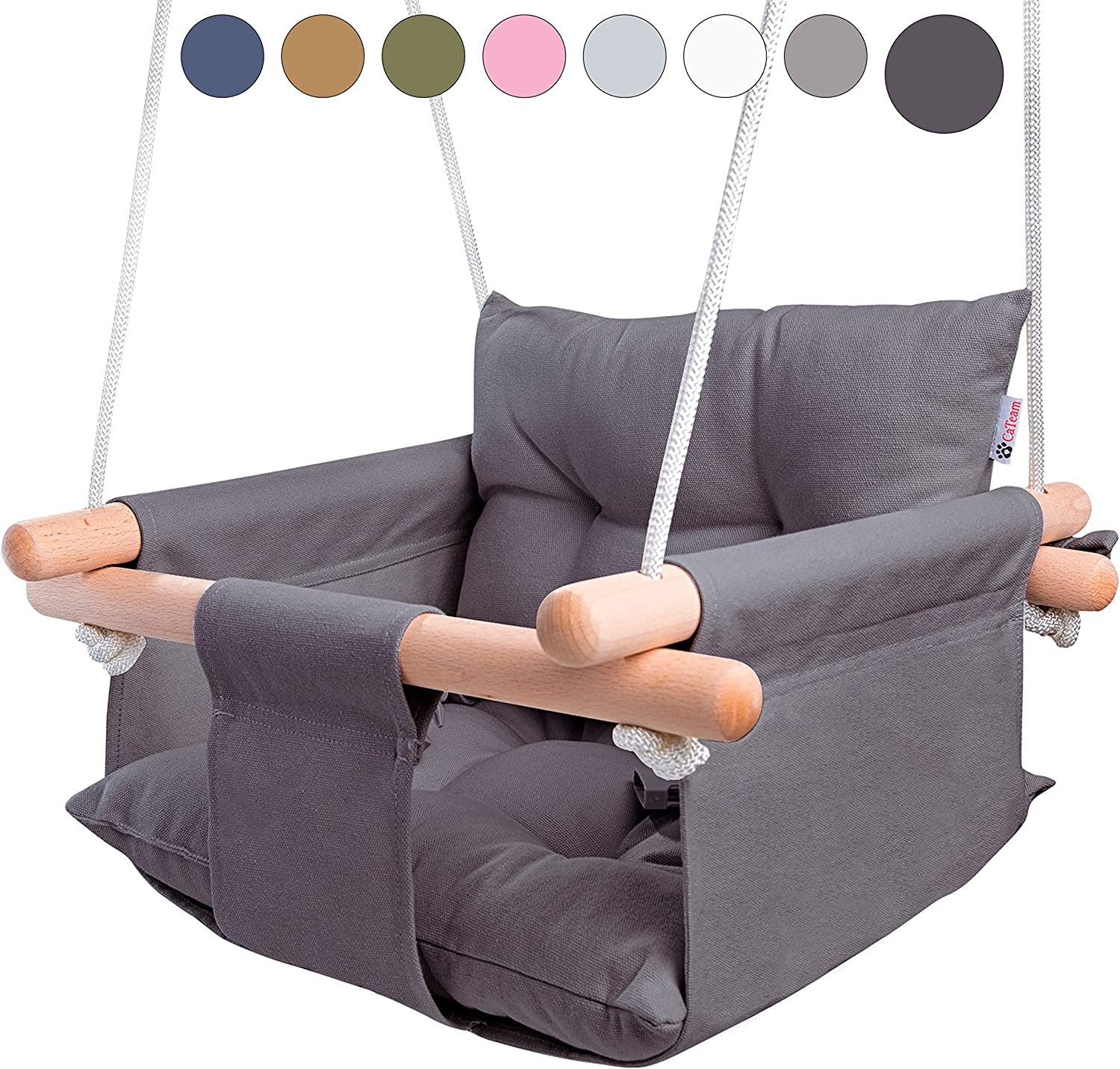 - Canvas Baby Swing, Wooden Hanging Swing Seat Chair with Safety Belt, Durable B