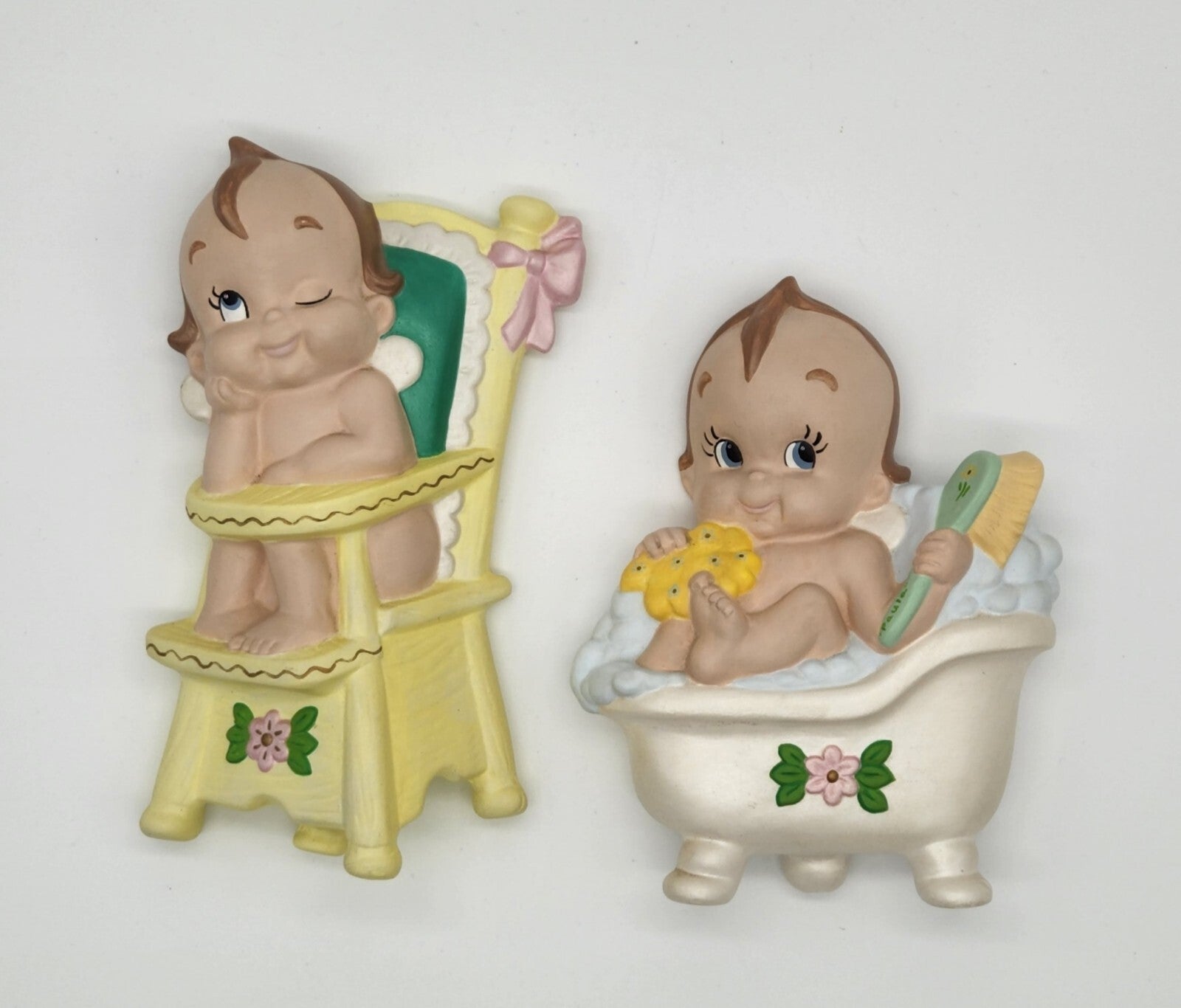Highchair Baby & Bathing Baby Handpainted Wall Decor Vintage from a Lefton Mold?
