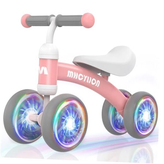  Lighting Balance Bike Toys for Baby 1 Year Old Gifts,12 Shining Pink Colorful